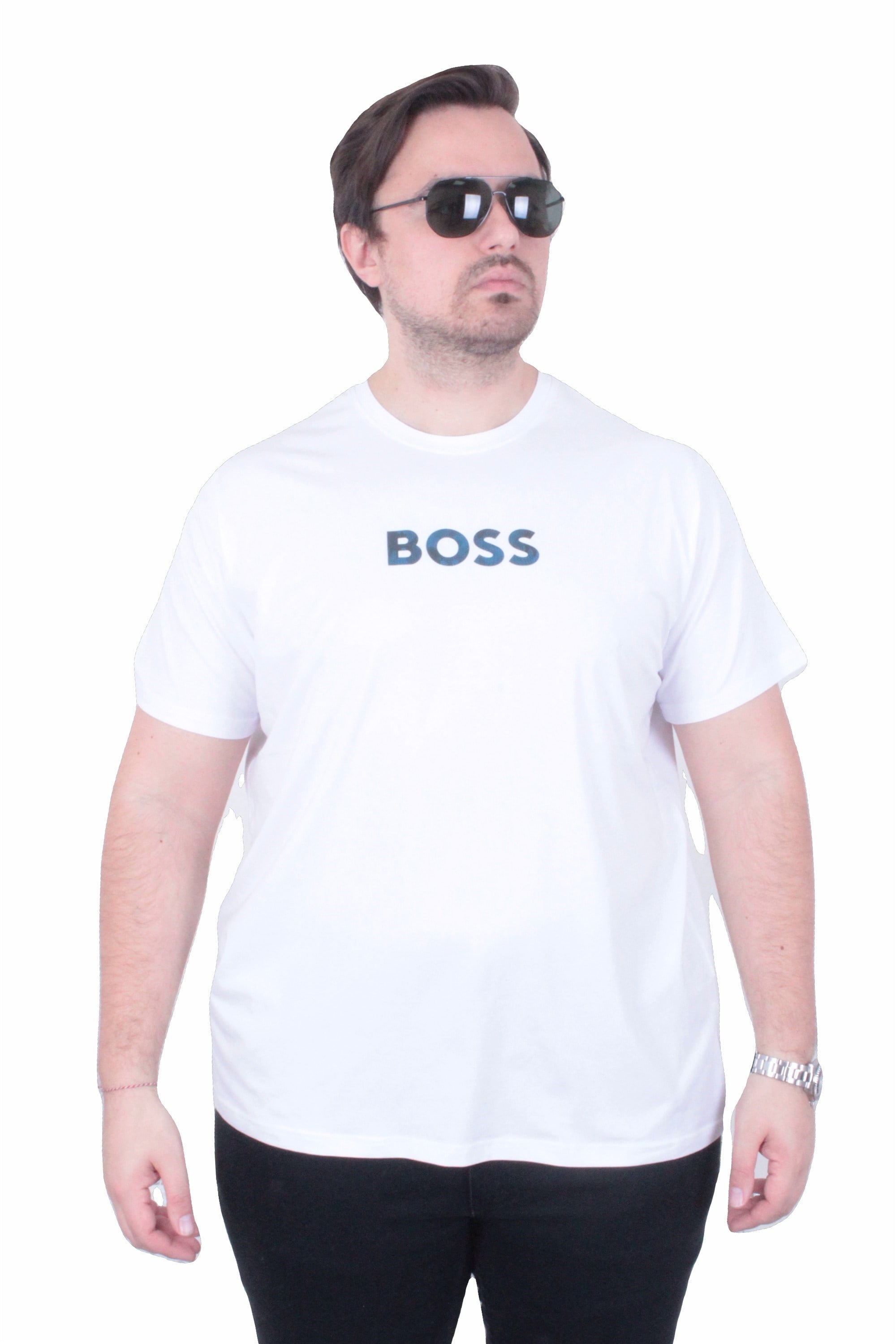 Erkek Büyük Beden Sıfır Yaka Tişört BSS 26108 BEYAZ