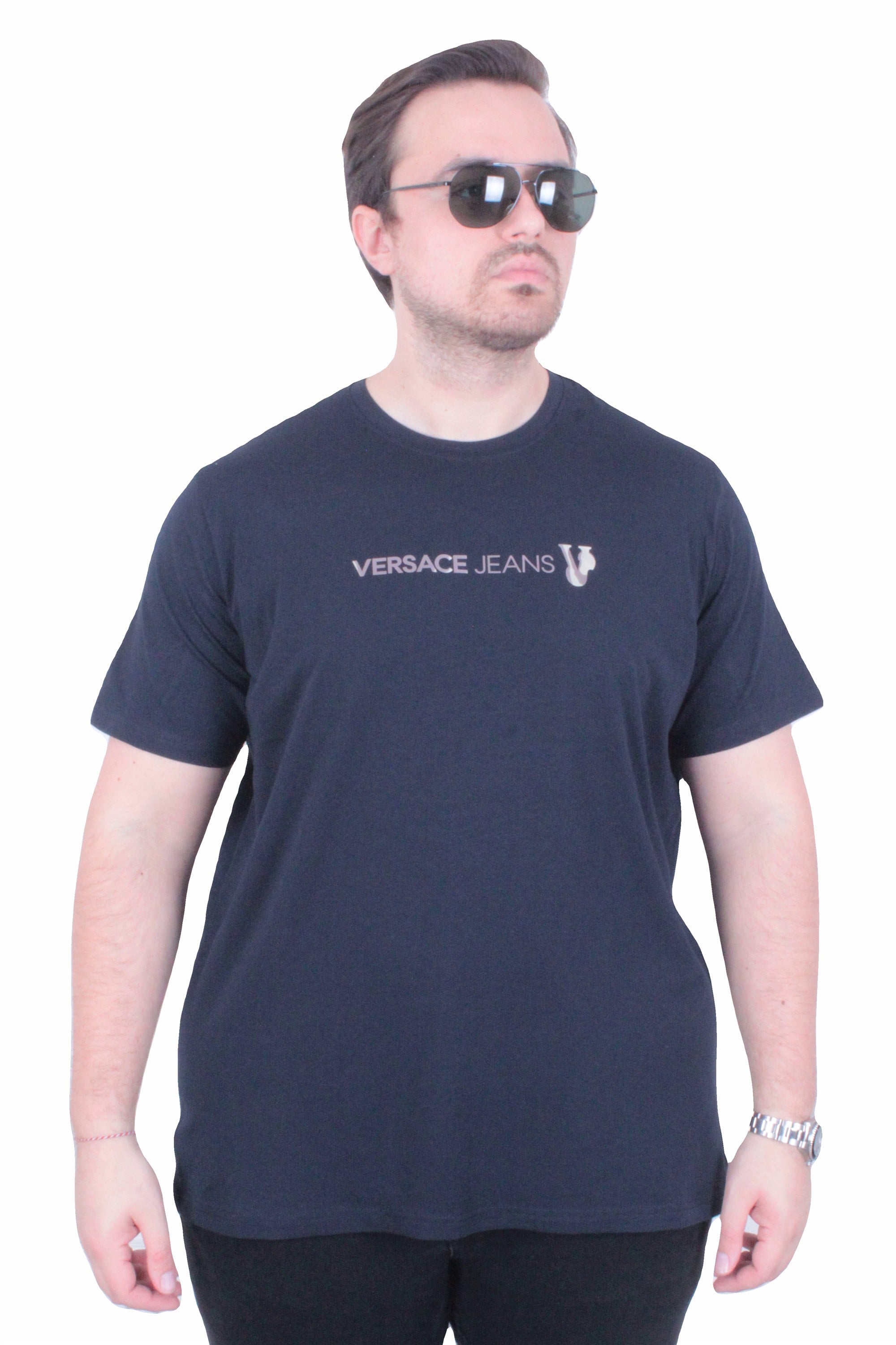 Erkek Büyük Beden Sıfır Yaka Tişört VRSC 26110 LACIVERT