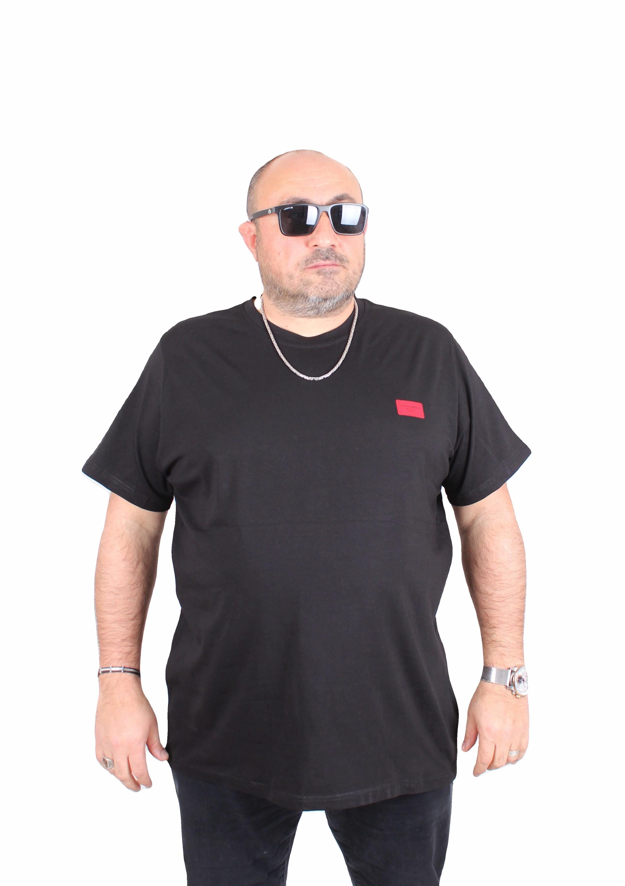 Erkek Büyük Beden Sıfır Yaka Tişört DG 25123 SIYAH