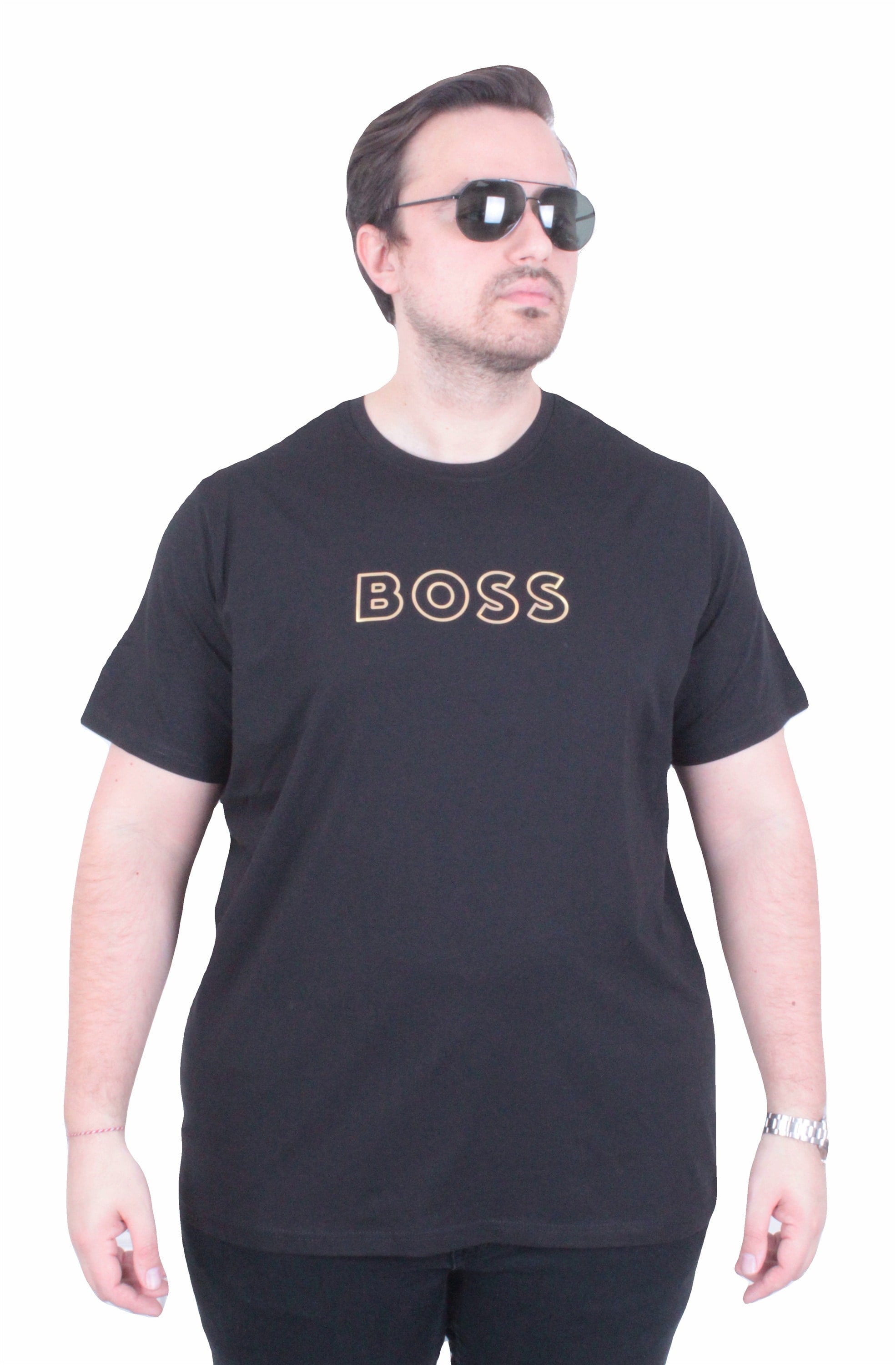 Erkek Büyük Beden Sıfır Yaka Tişört HG 26116 SIYAH