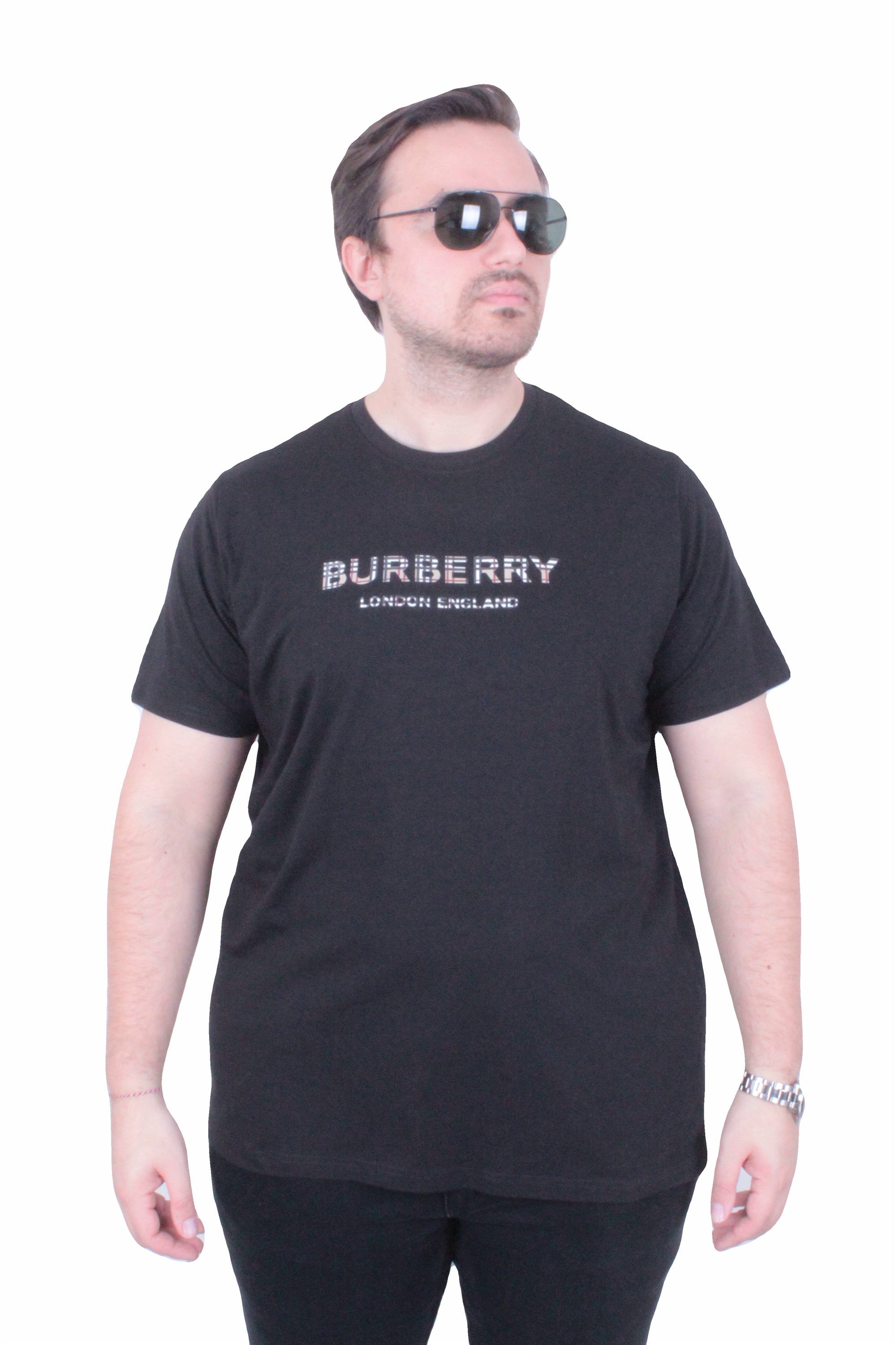 Erkek Büyük Beden Sıfır Yaka Tişört BRBR 26117 SIYAH