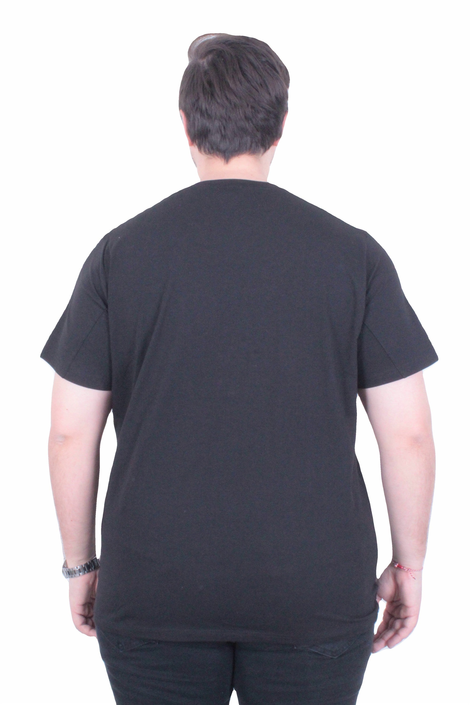 Erkek Büyük Beden Sıfır Yaka Tişört VRSC 26110 SIYAH