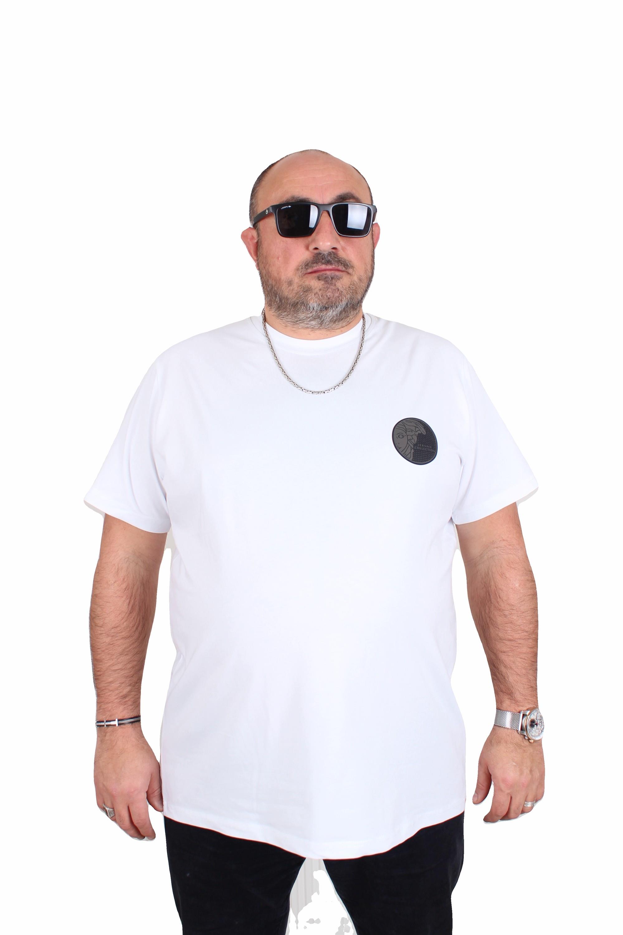 Erkek Büyük Beden Sıfır Yaka Tişört VRS 25122 BEYAZ