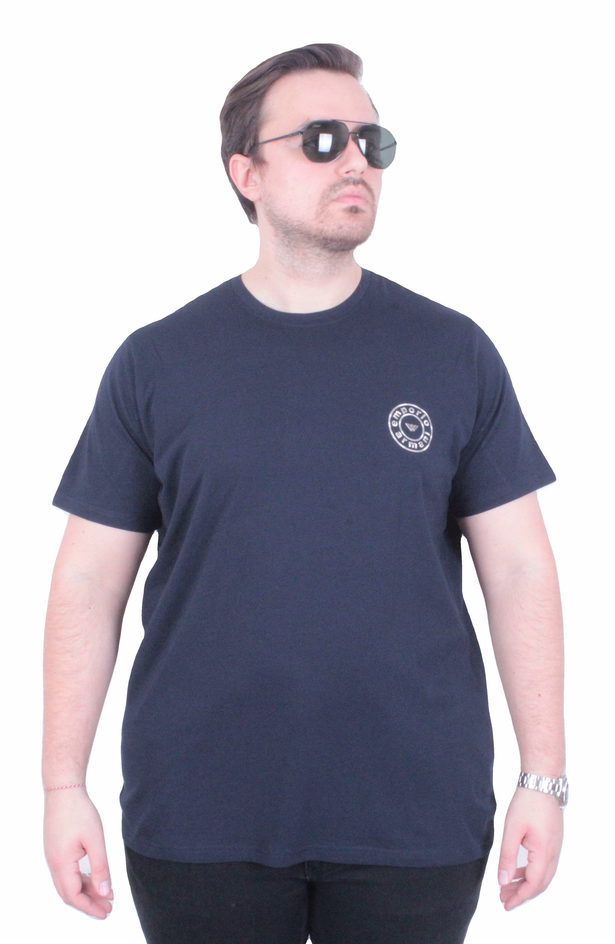 Erkek Büyük Beden Sıfır Yaka Tişört EA 26101 LACIVERT