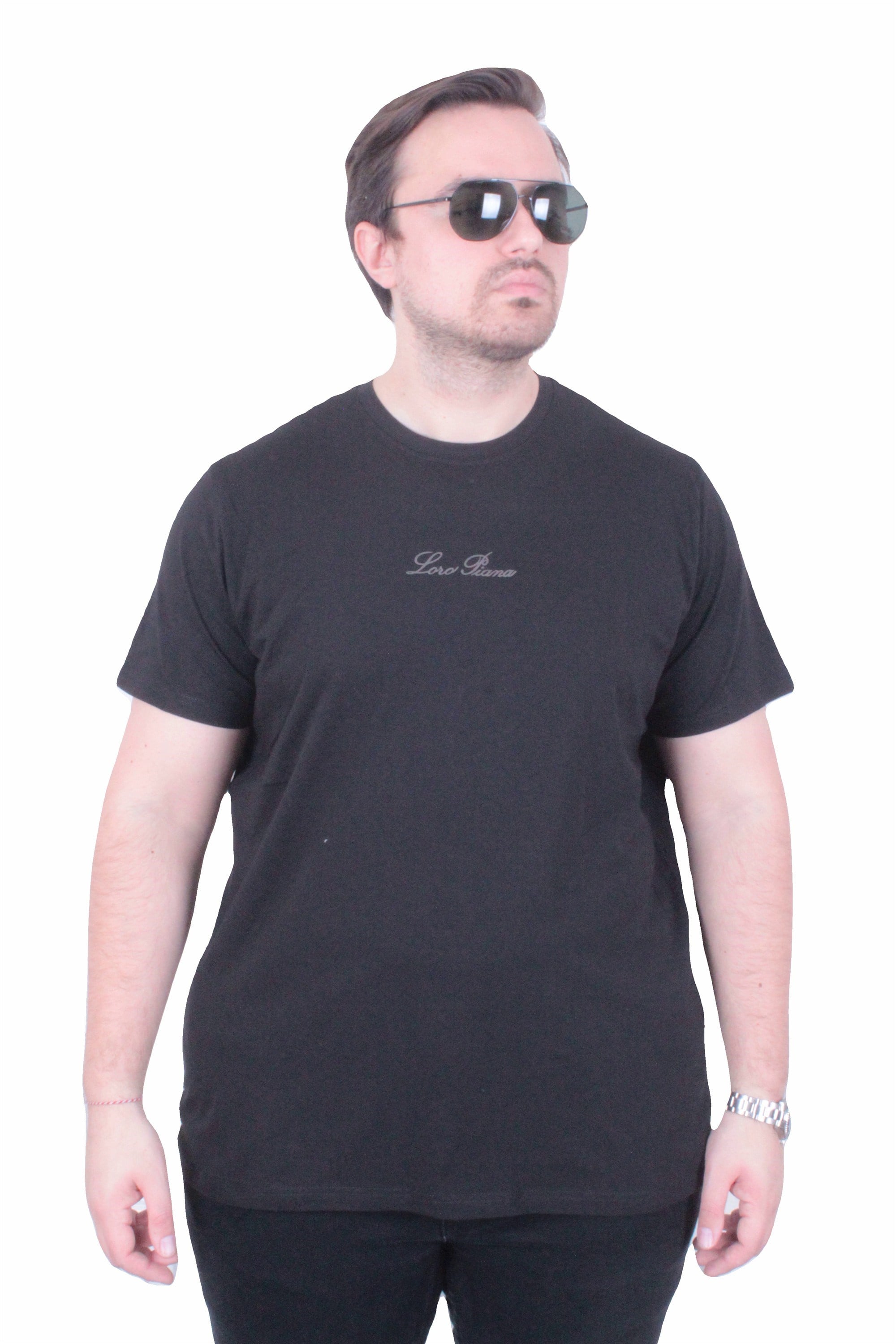 Erkek Büyük Beden Sıfır Yaka Tişört LPIA 26107 SIYAH