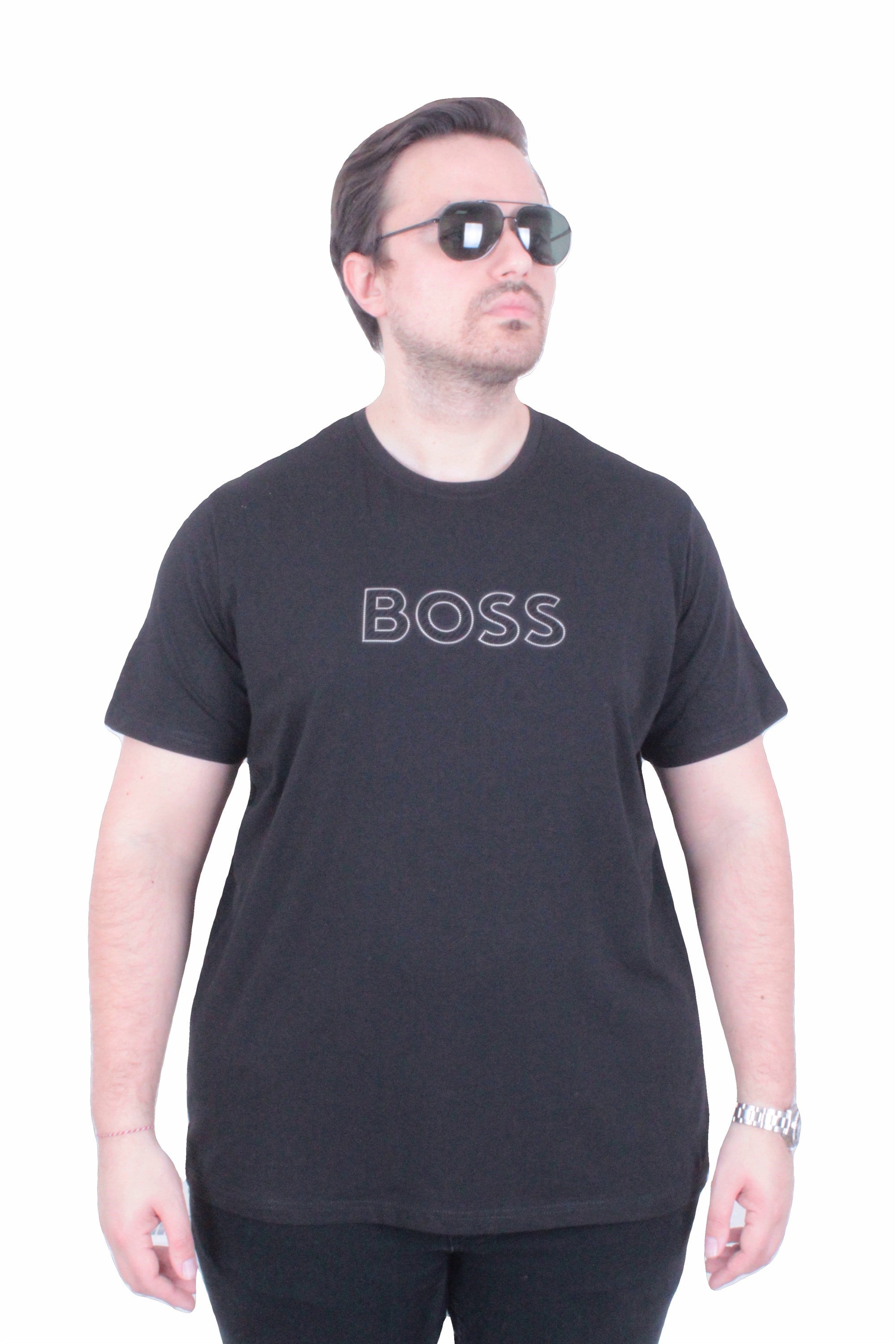 Erkek Büyük Beden Sıfır Yaka Tişört BSS 26115 SIYAH