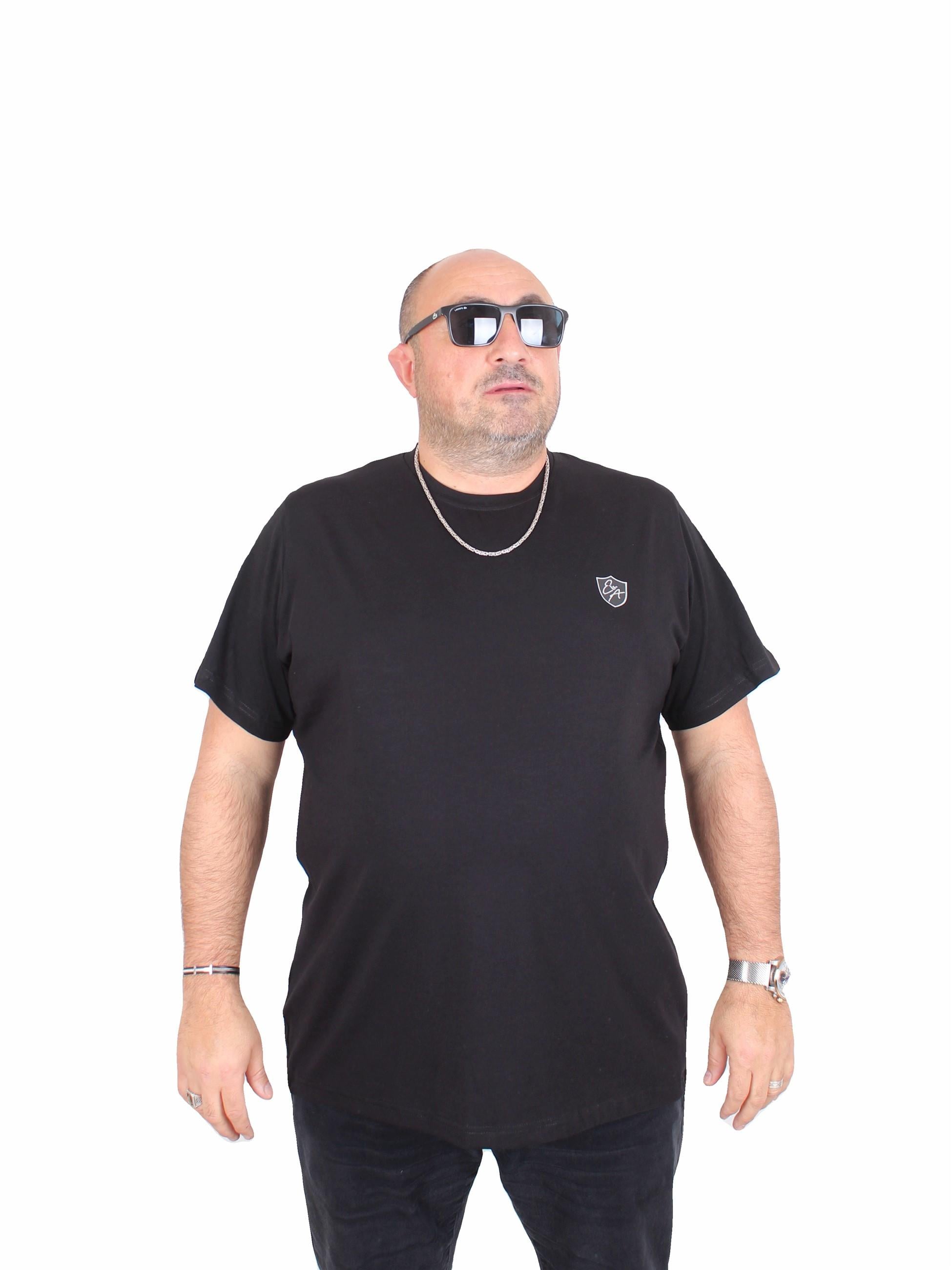 Erkek Büyük Beden Sıfır Yaka Tişört EA 25121 SIYAH
