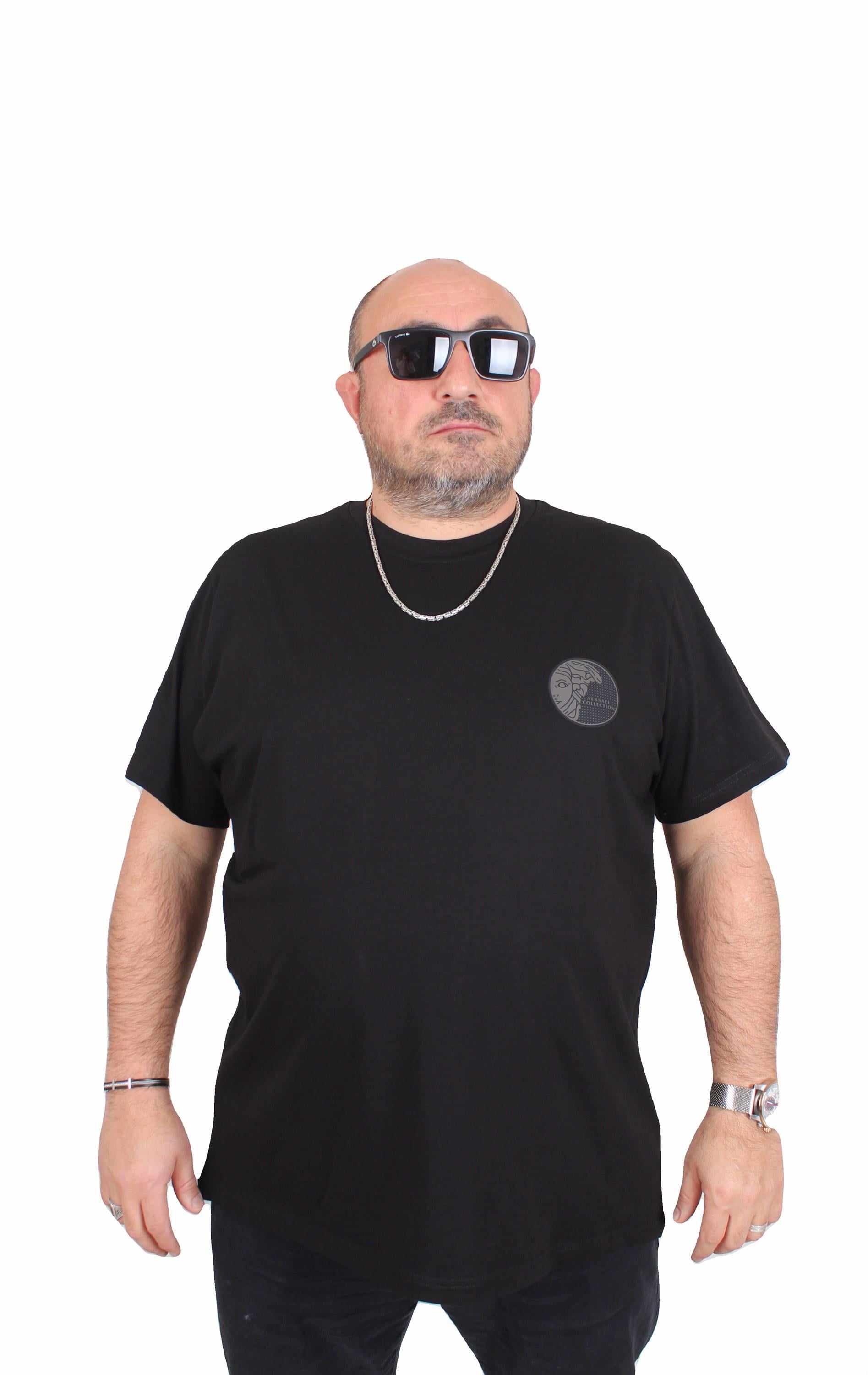 Erkek Büyük Beden Sıfır Yaka Tişört VRS 25122 SIYAH