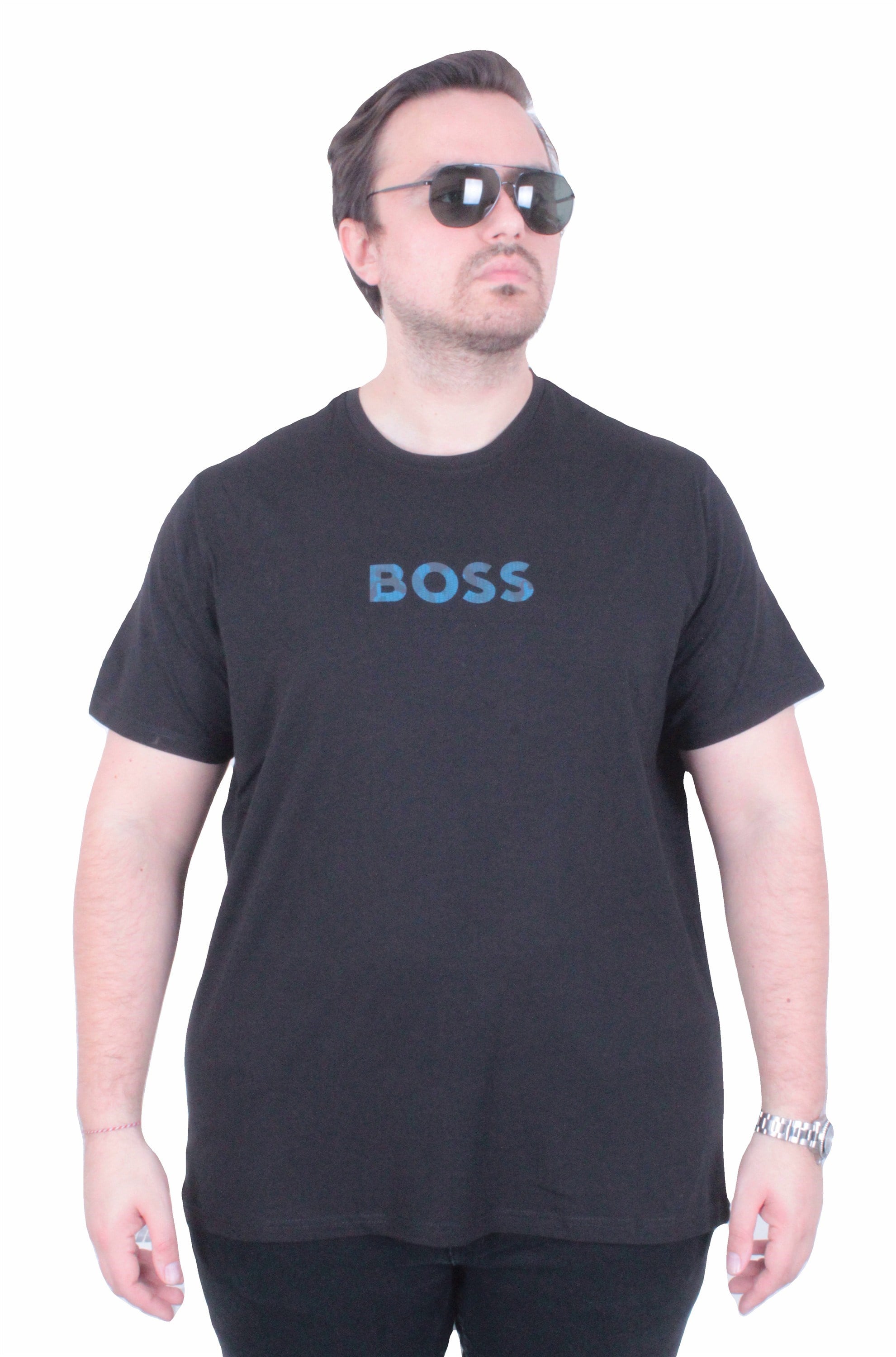 Erkek Büyük Beden Sıfır Yaka Tişört BSS 26108 SIYAH