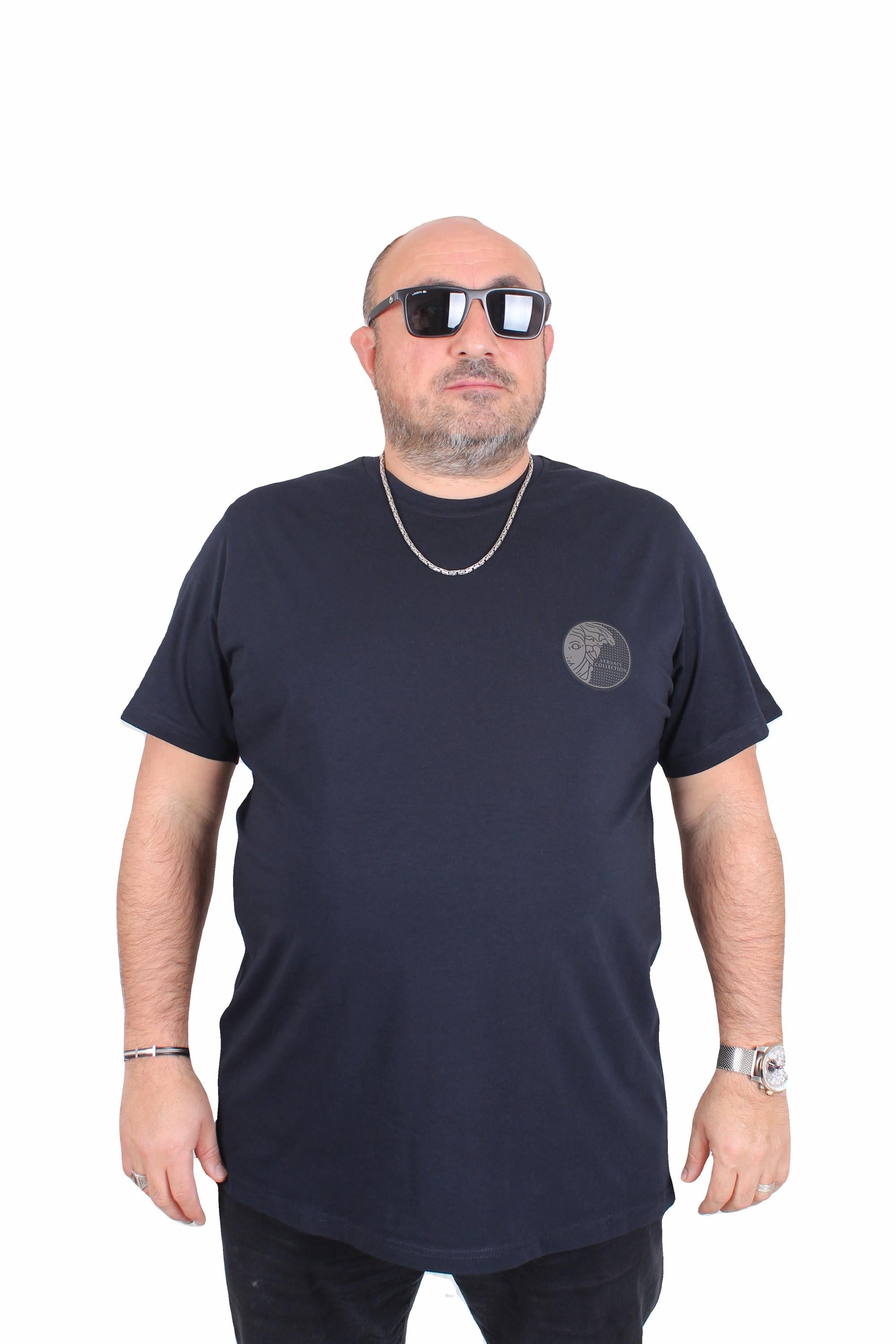 Erkek Büyük Beden Sıfır Yaka Tişört VRS 25122 LACIVERT