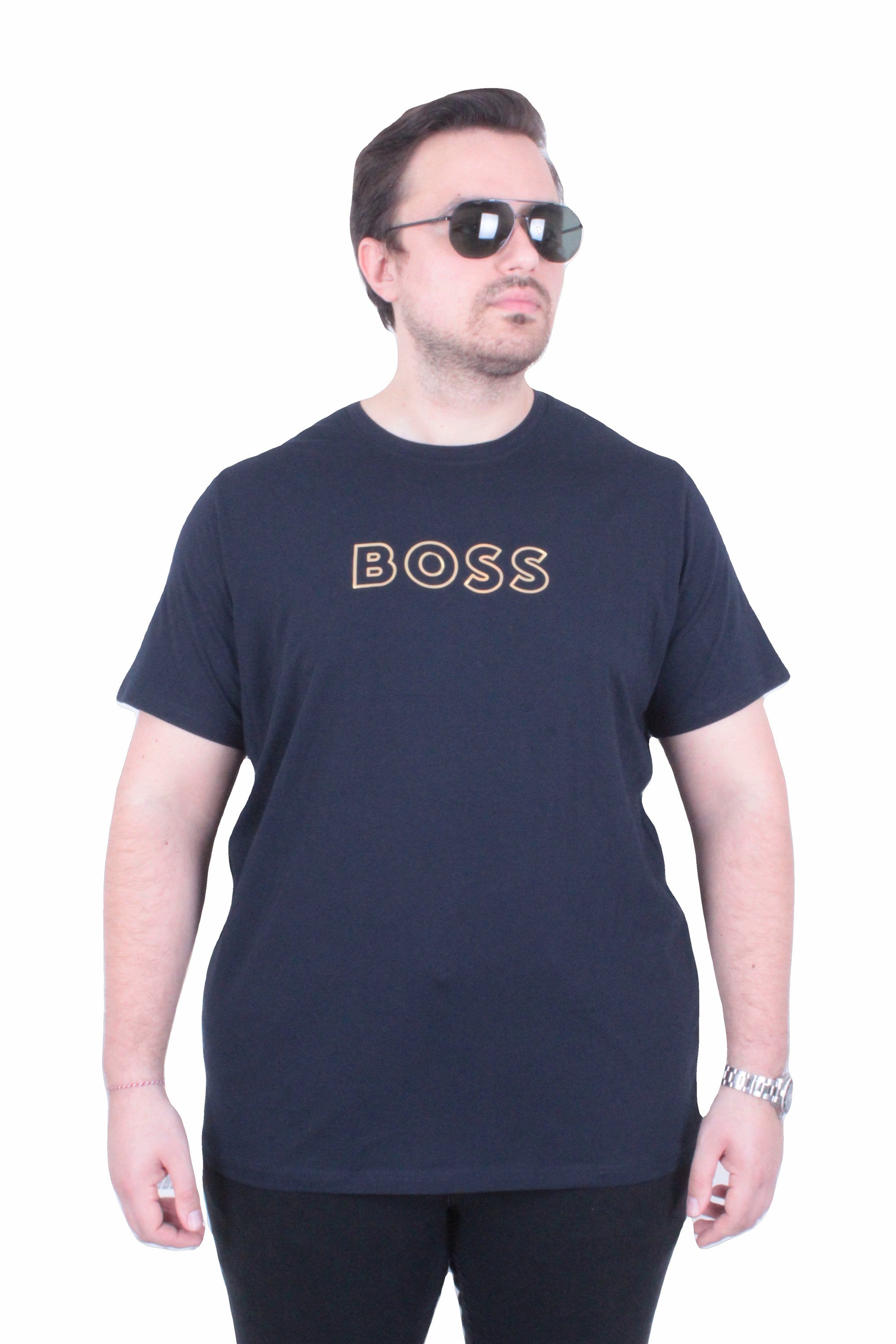 Erkek Büyük Beden Sıfır Yaka Tişört HG 26116 LACIVERT