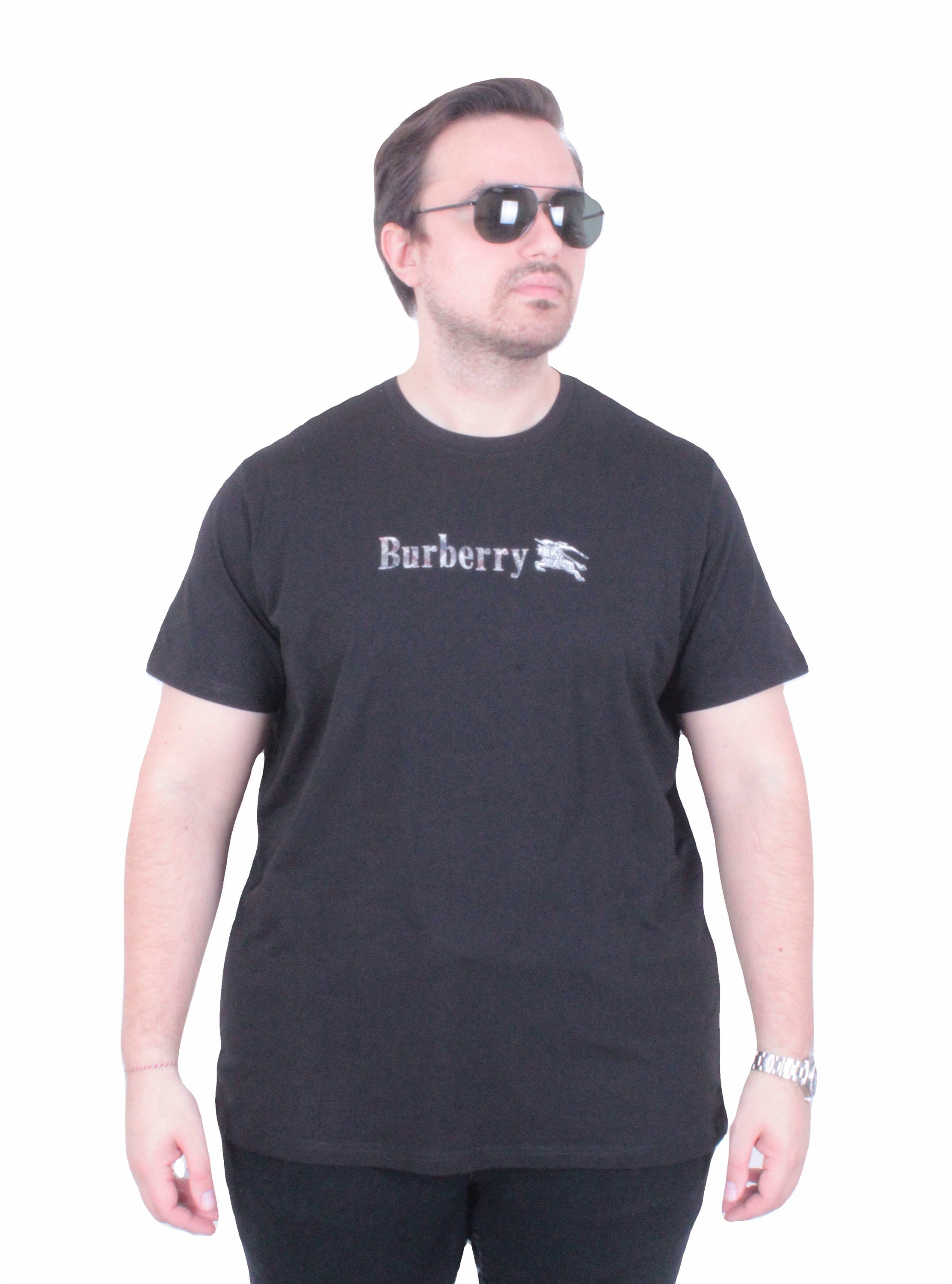 Erkek Büyük Beden Sıfır Yaka Tişört Brbr 26111 SIYAH