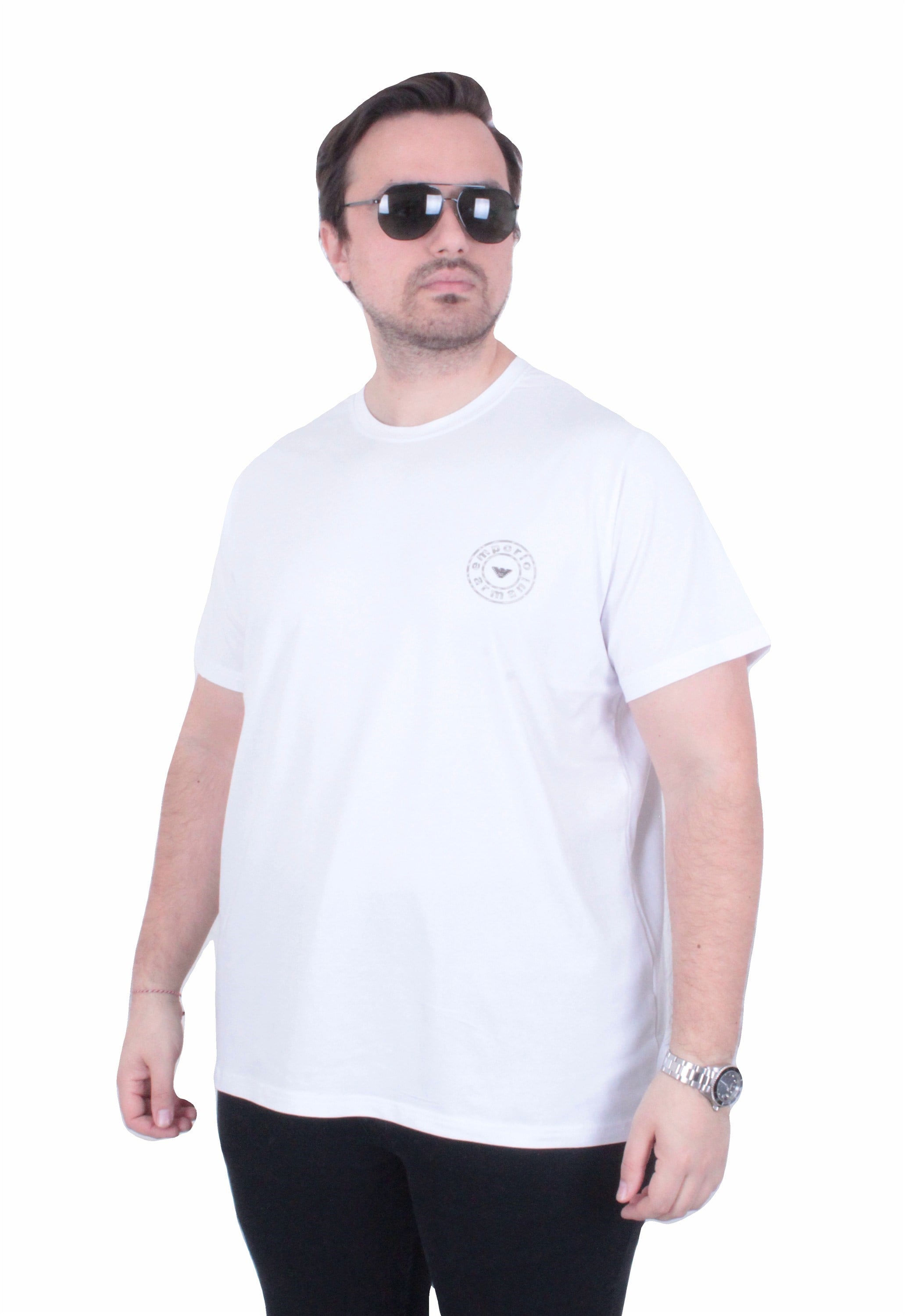 Erkek Büyük Beden Sıfır Yaka Tişört EA 26101 BEYAZ