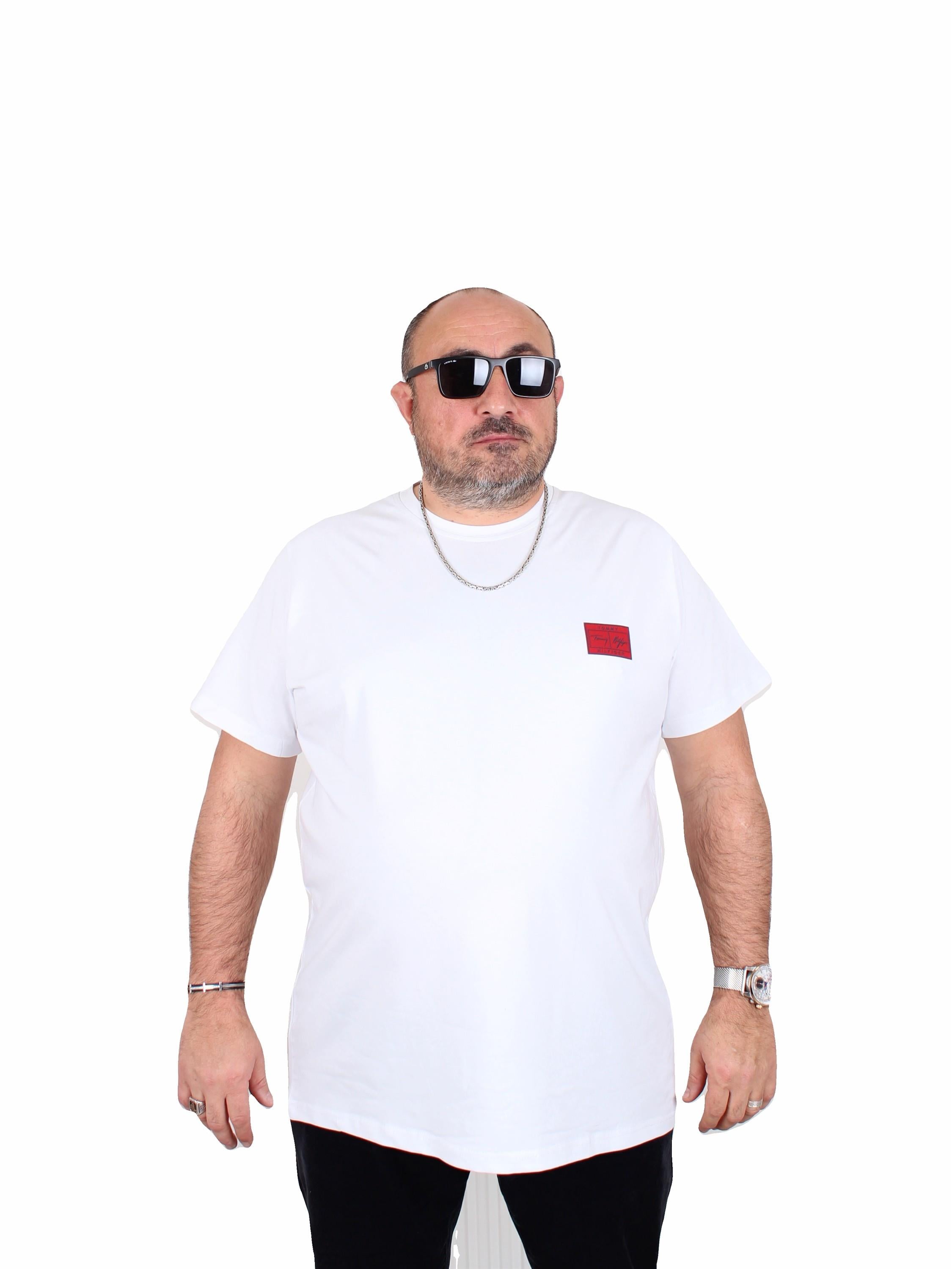 Erkek Büyük Beden Sıfır Yaka Tişört Tmy Hlf 25125 BEYAZ