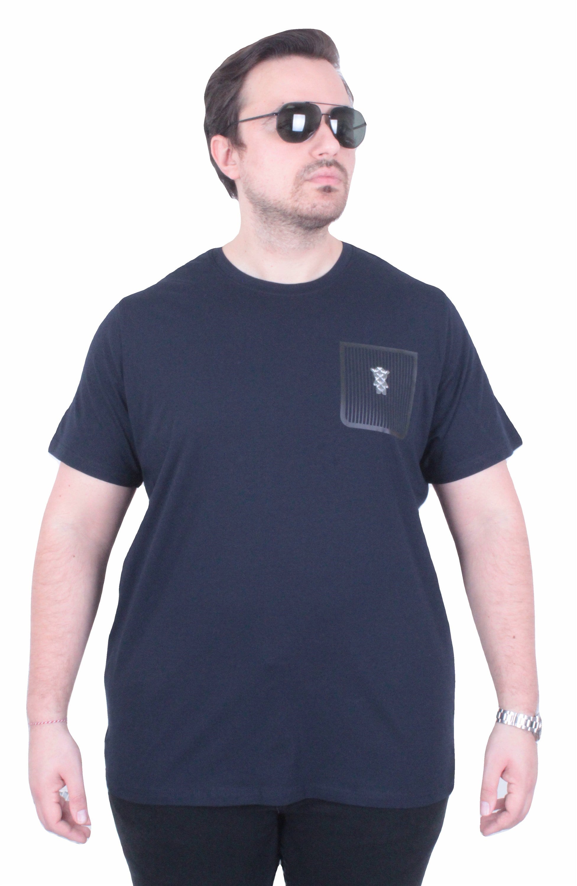 Erkek Büyük Beden Sıfır Yaka Tişört EA 26100 LACIVERT