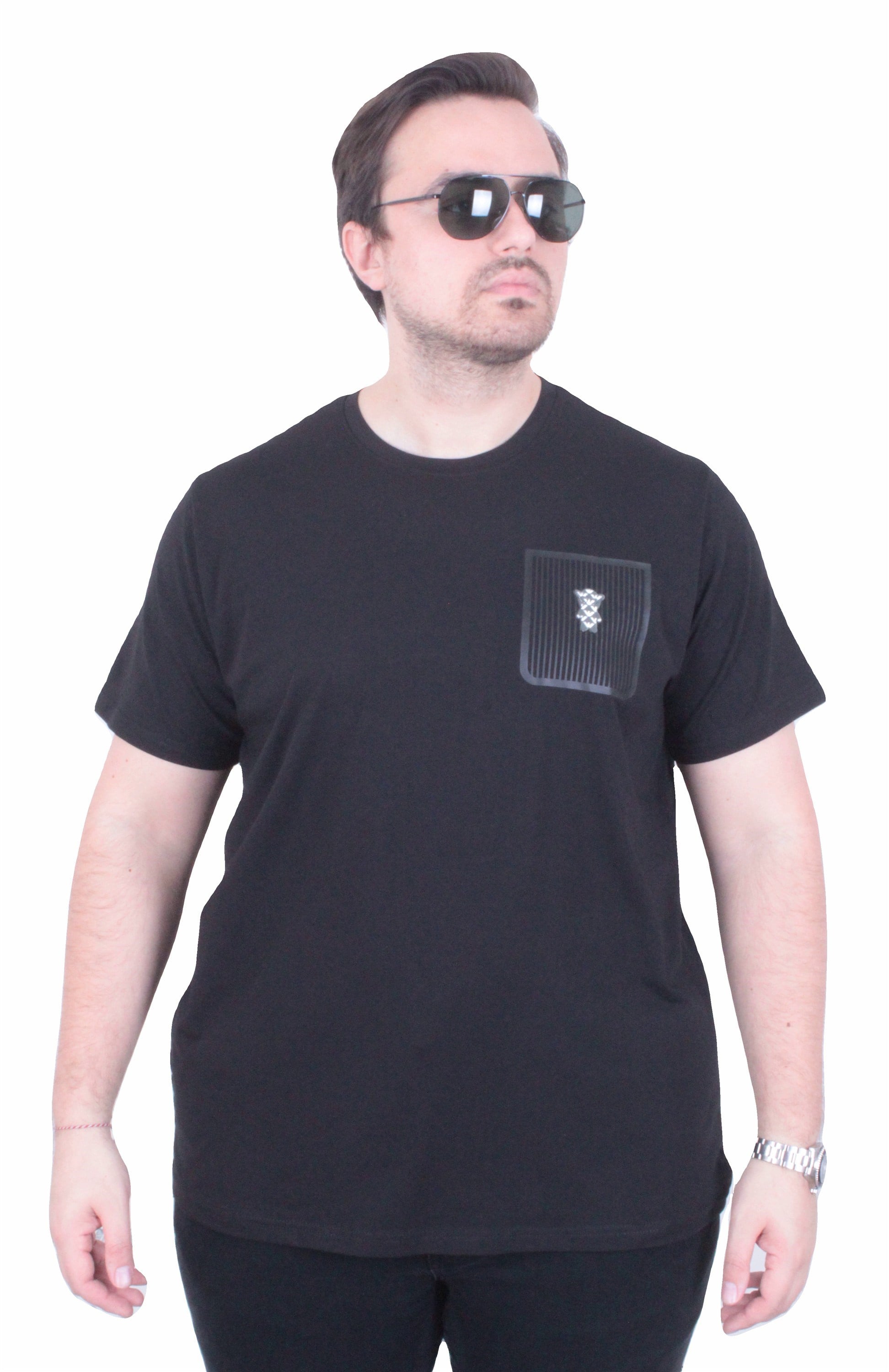 Erkek Büyük Beden Sıfır Yaka Tişört EA 26100 SIYAH