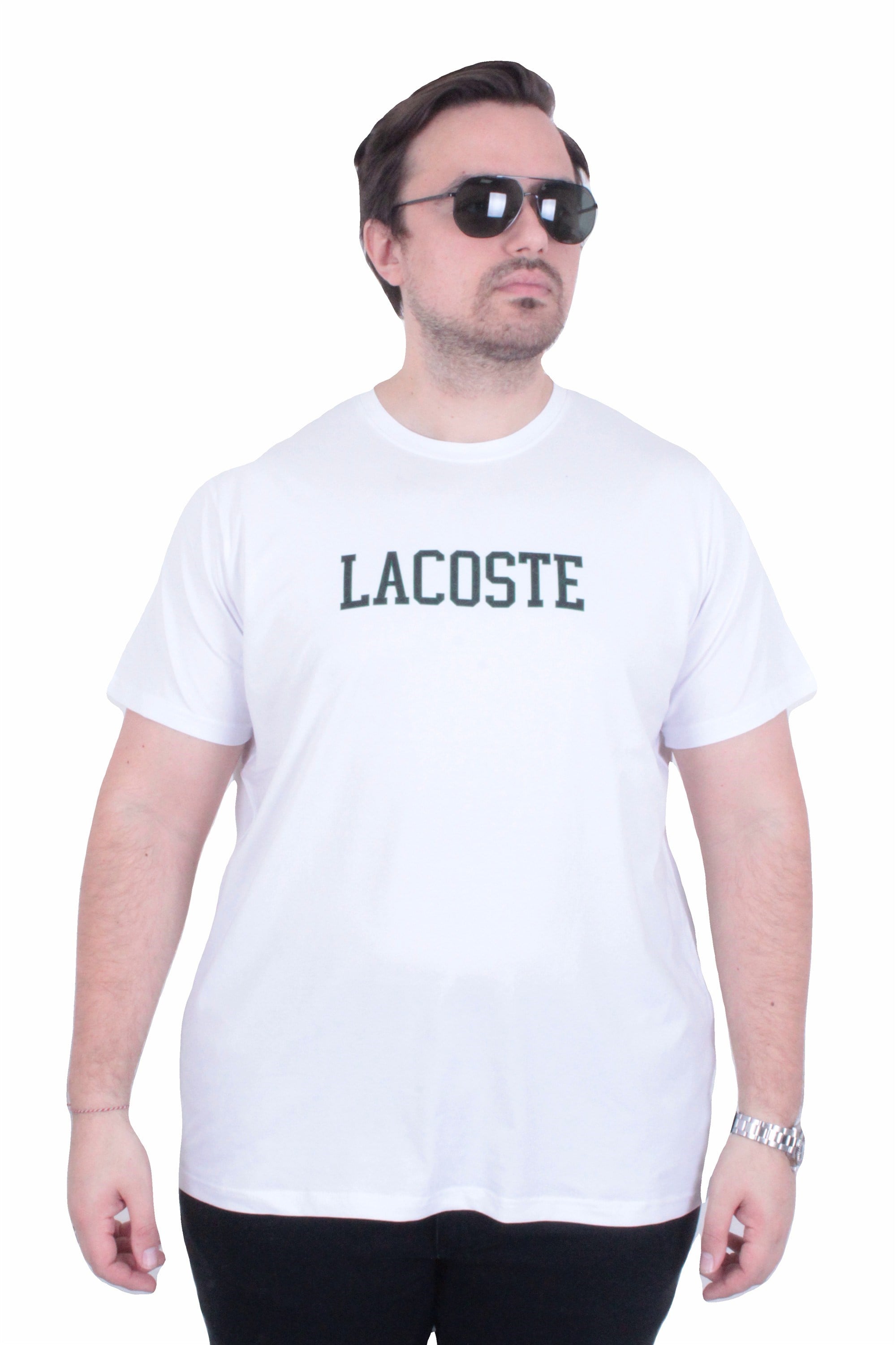 Erkek Büyük Beden Sıfır Yaka Tişört LCST 26118 BEYAZ