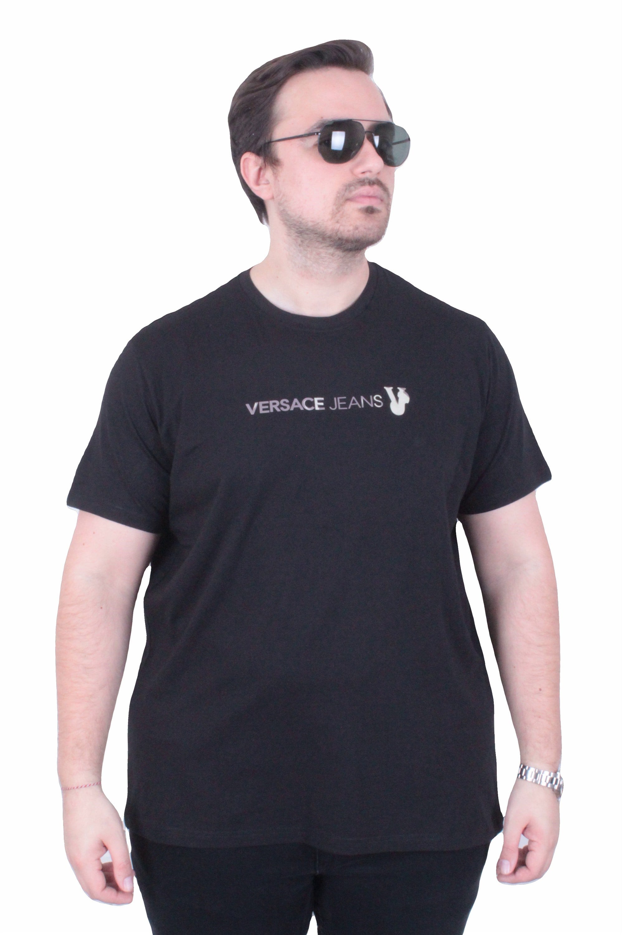 Erkek Büyük Beden Sıfır Yaka Tişört VRSC 26110 SIYAH