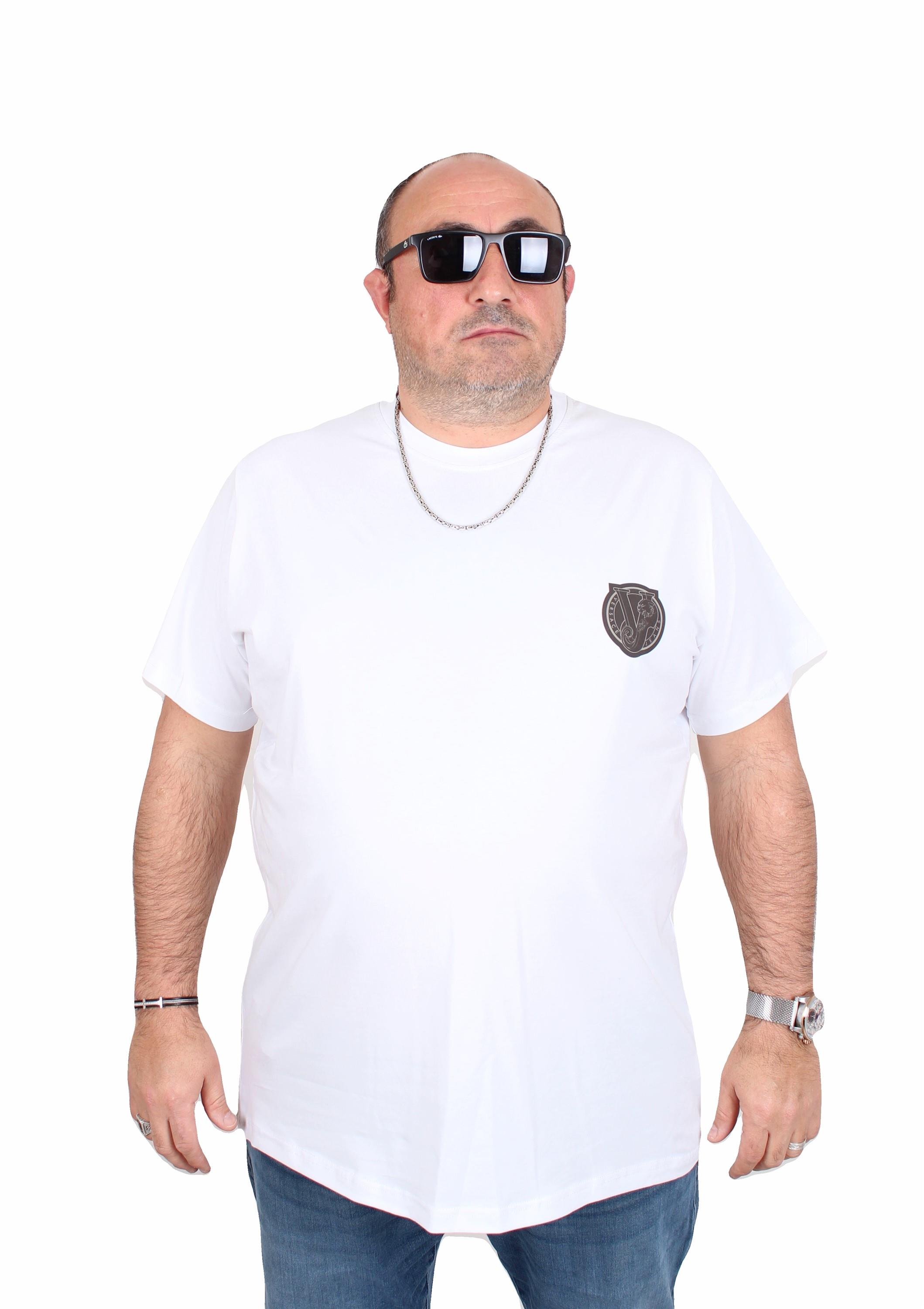 Erkek Büyük Beden Sıfır Yaka Tişört VRS 25119 BEYAZ