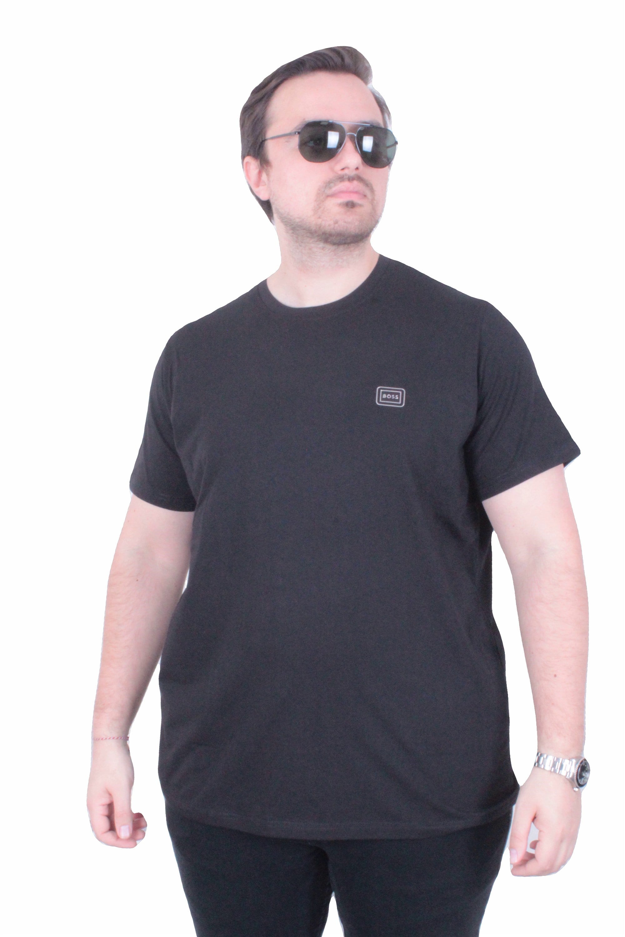 Erkek Büyük Beden Sıfır Yaka Tişört BSS 26109 SIYAH