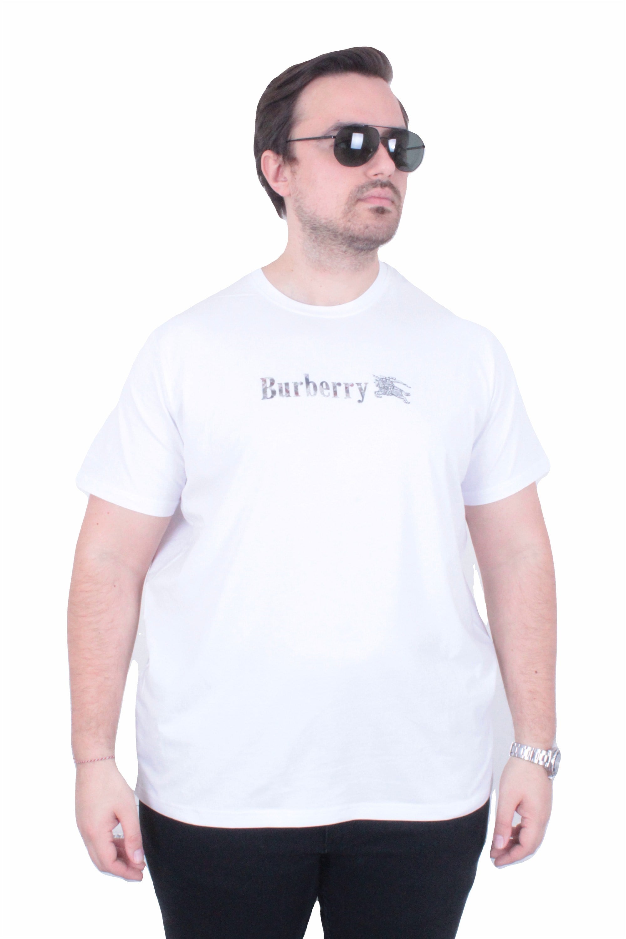 Erkek Büyük Beden Sıfır Yaka Tişört Brbr 26111 BEYAZ