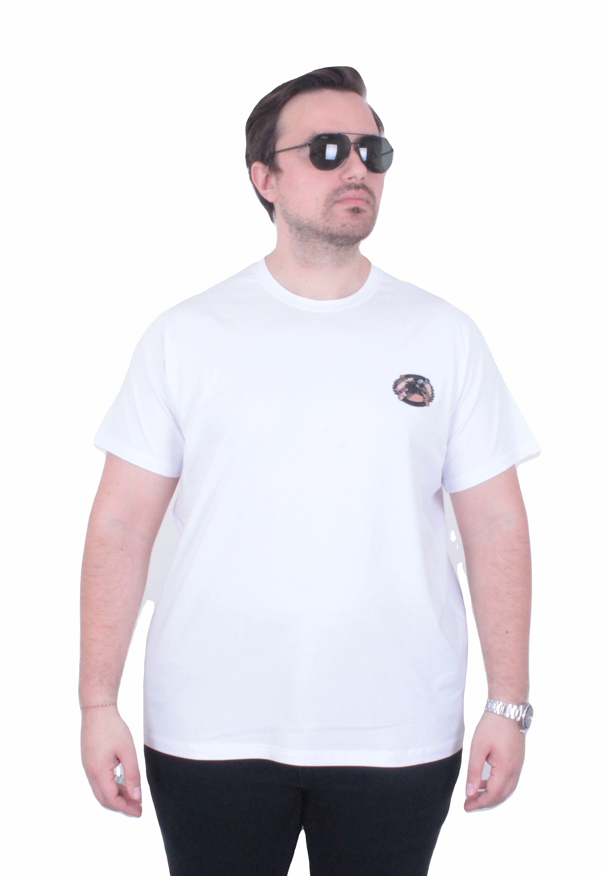 Erkek Büyük Beden Sıfır Yaka Tişört BRBR26106 BEYAZ