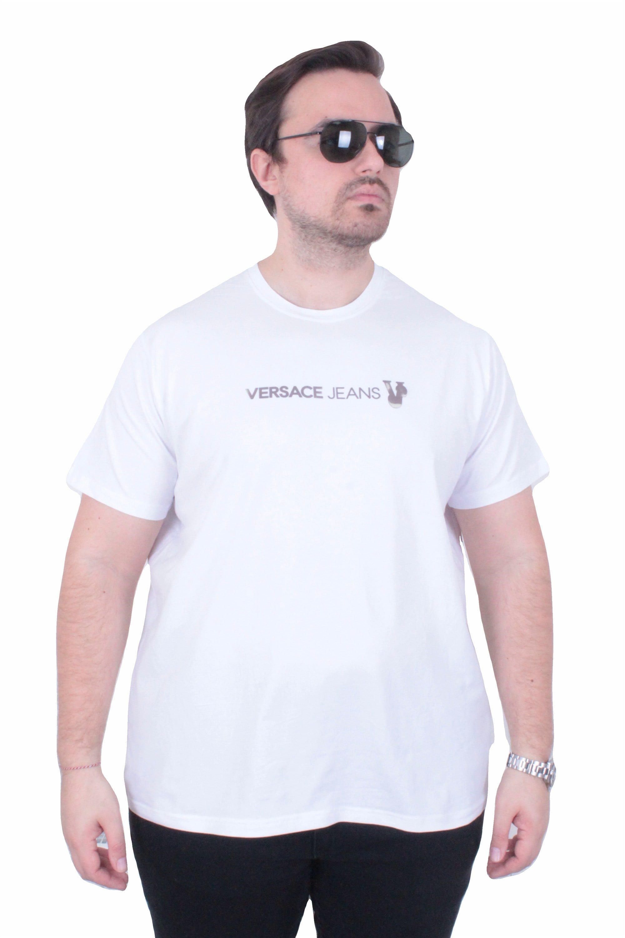 Erkek Büyük Beden Sıfır Yaka Tişört VRSC 26110 BEYAZ