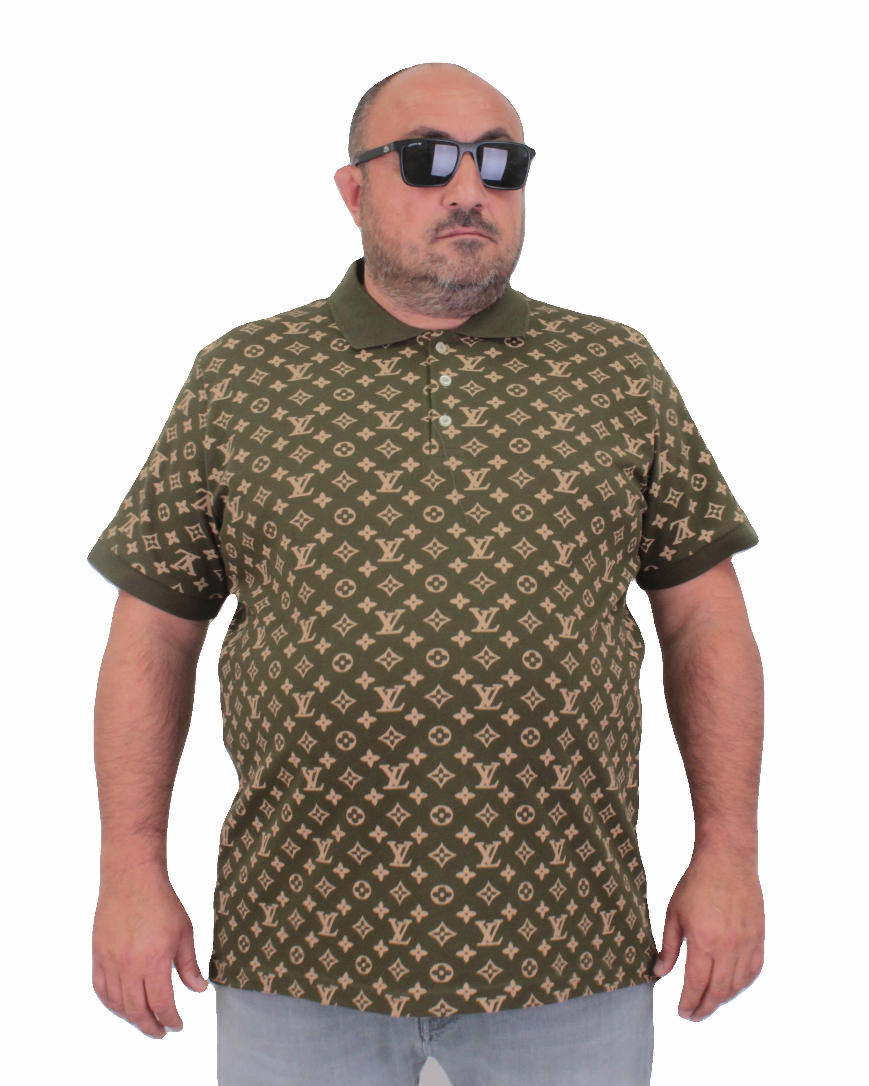 Erkek Büyük Beden Polo Yaka Tişört LV 24459 Askeri Yeşil