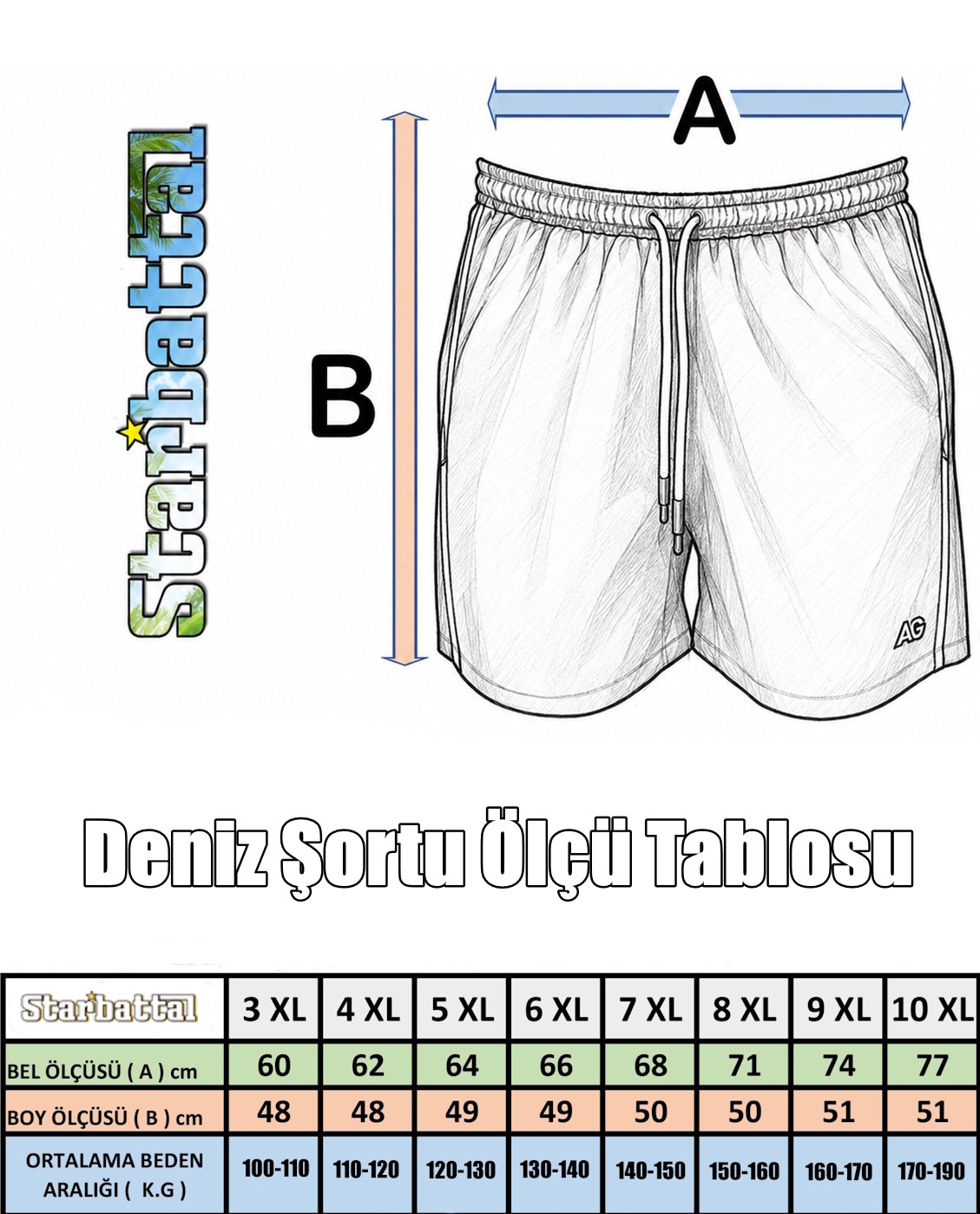 Starbattal Erkek Büyük Beden Deniz Şortu Baskılı 26606 TURUNCU