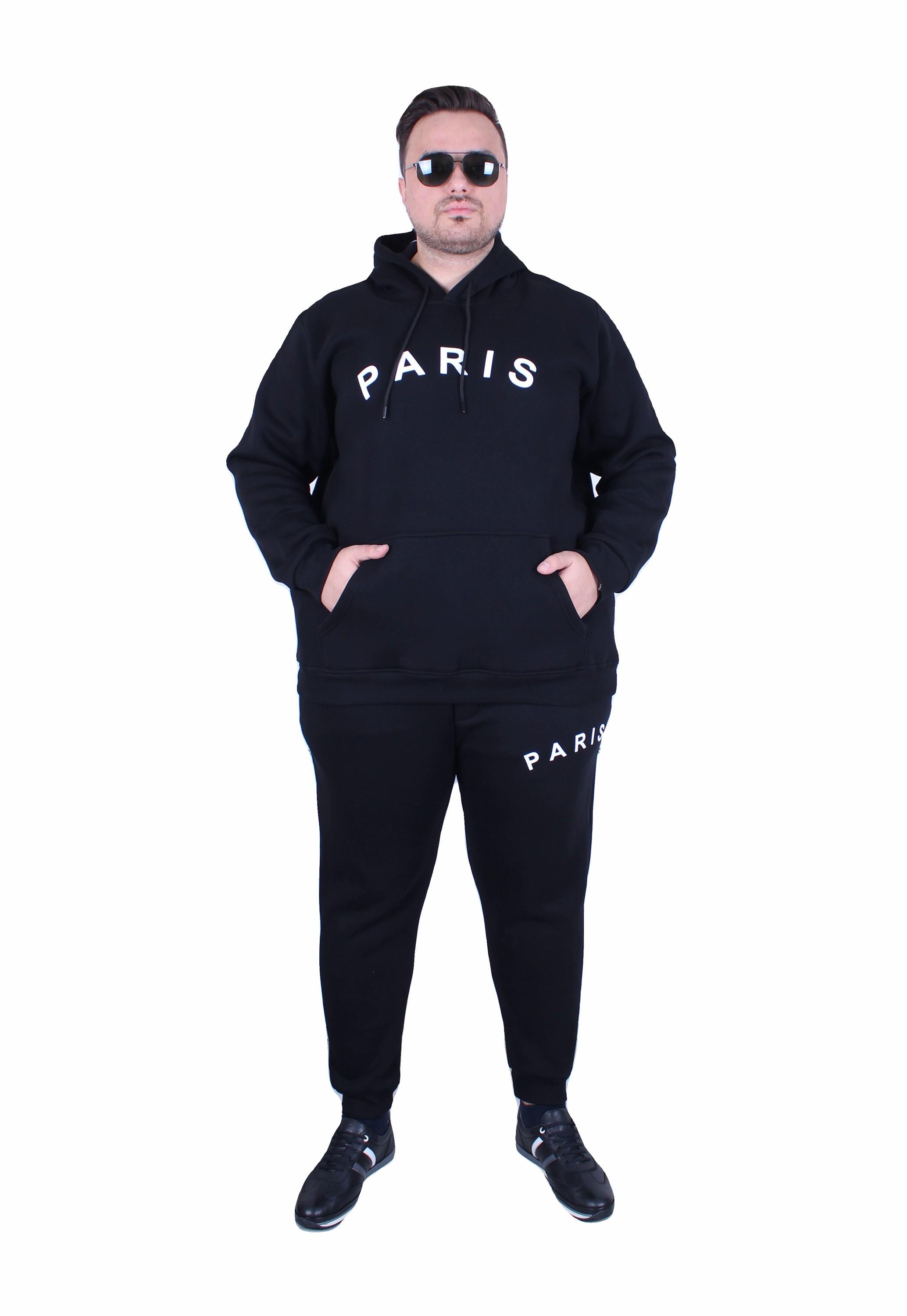 Starbattal Erkek Büyük Beden 3 İplik Eşofman Takım Paris TK25609 SIYAH