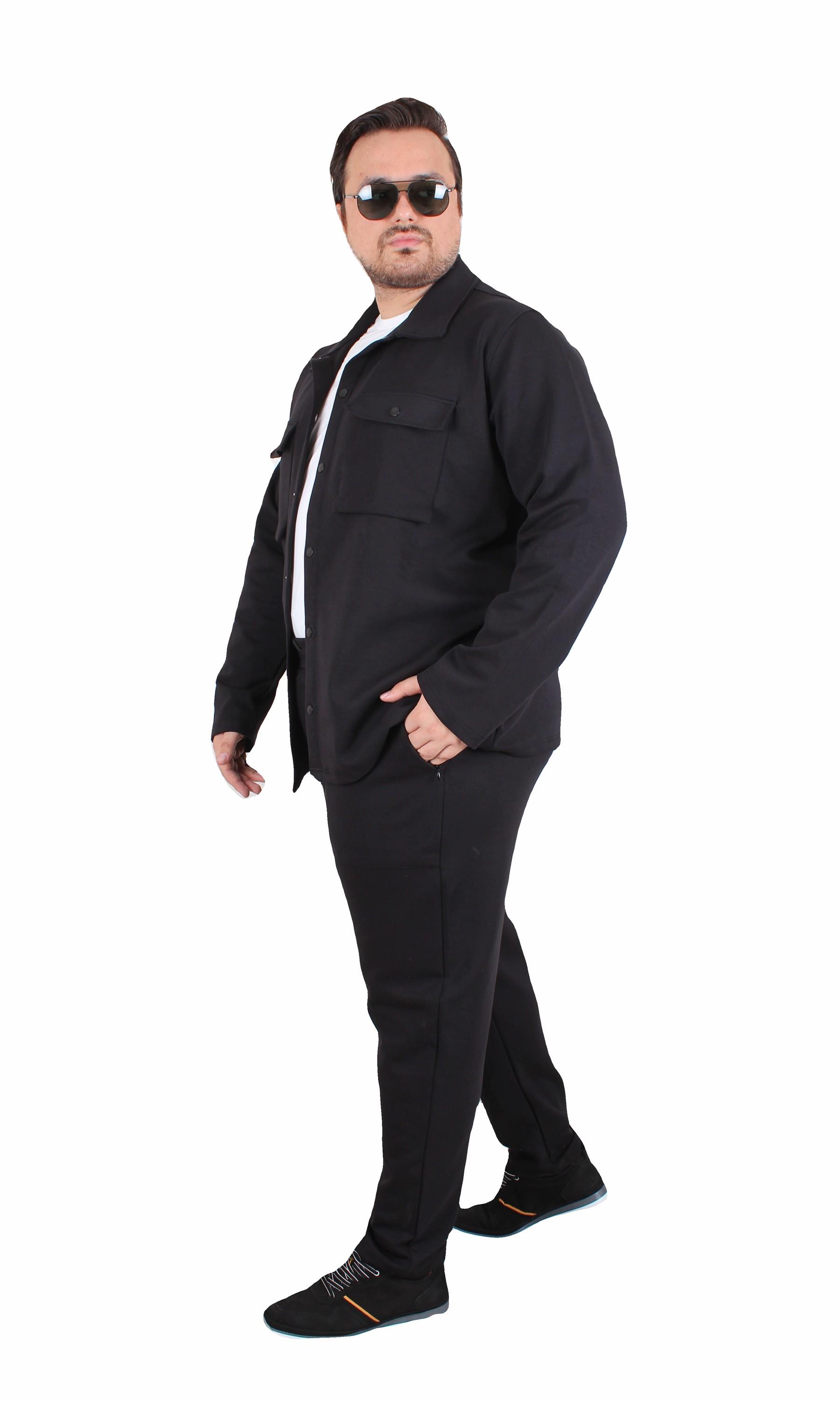 Starbattal Erkek Büyük Beden Çift Cep Kapaklı Eşofman Takım TK25605 SIYAH