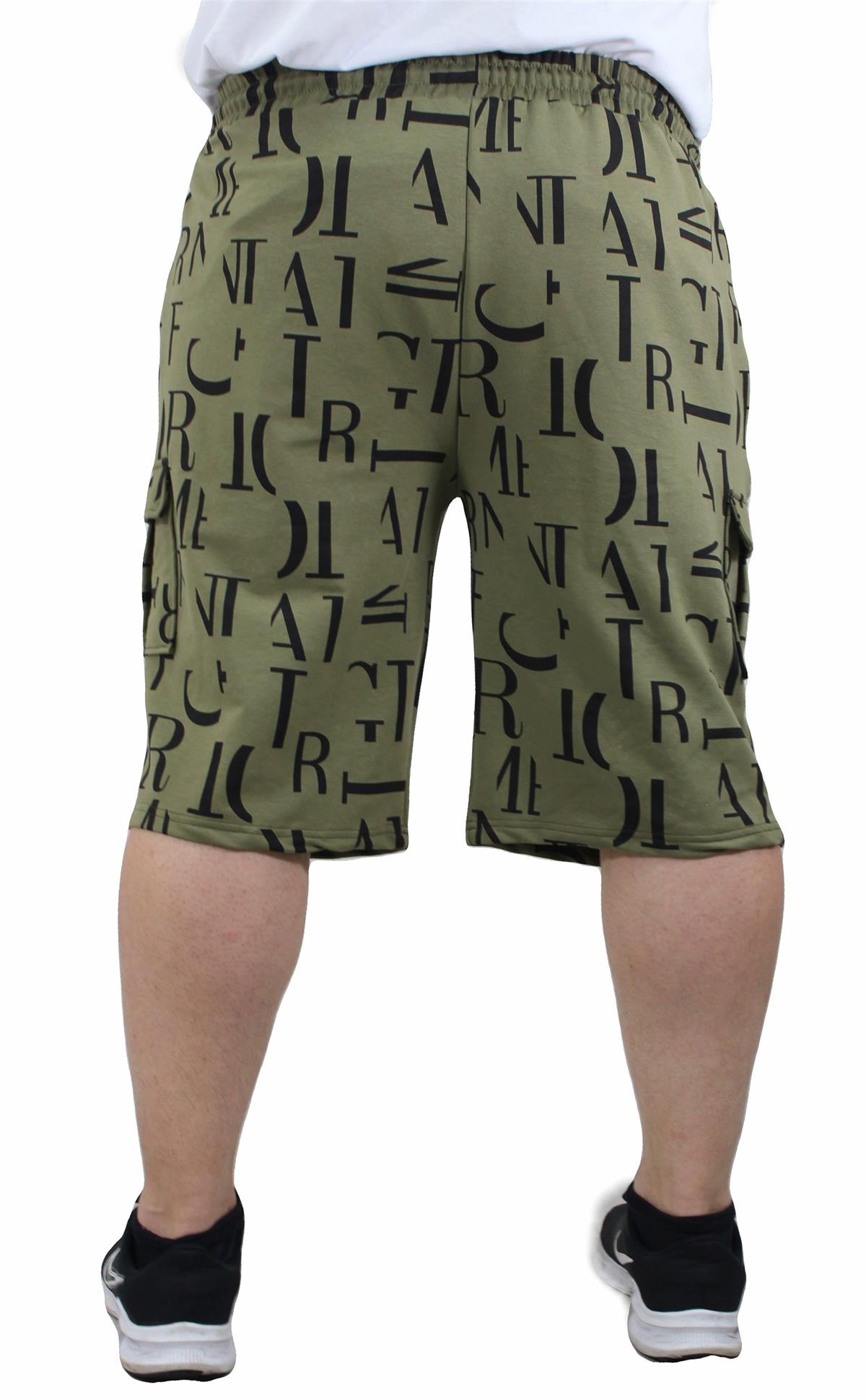 Starbattal Büyük Beden Letter Dance Likralı Erkek Penye Şort 23608 Askeri Yeşil