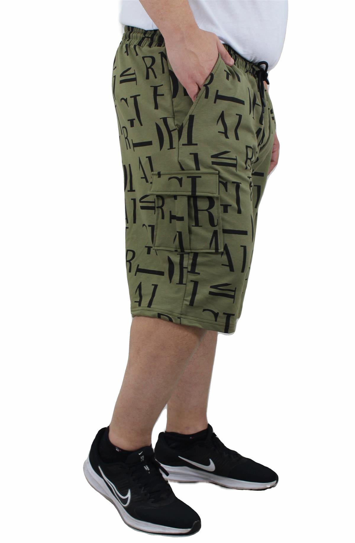 Starbattal Büyük Beden Letter Dance Likralı Erkek Penye Şort 23608 Askeri Yeşil