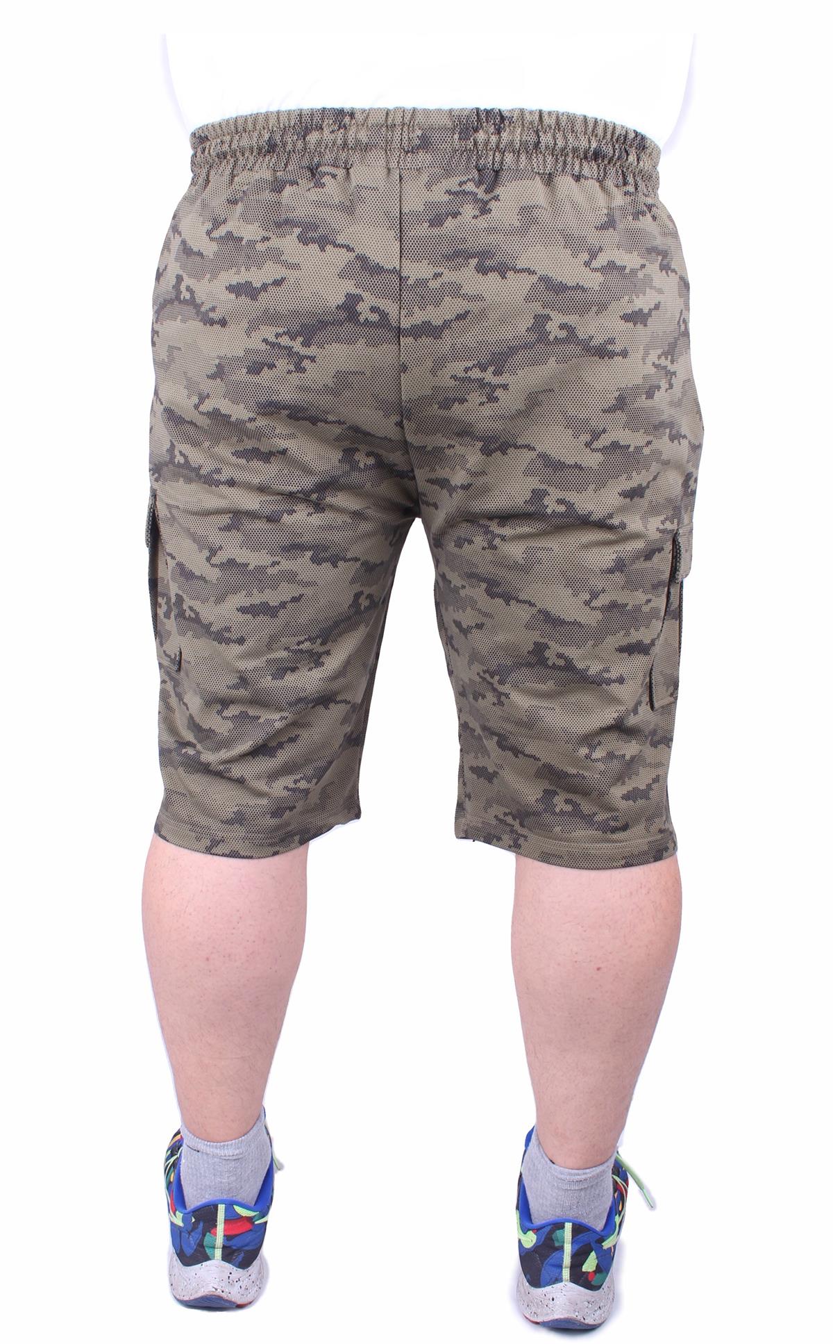 Starbattal Büyük Beden Likralı Erkek Penye Şort Honeycomb Camouflage 23612 HAKI