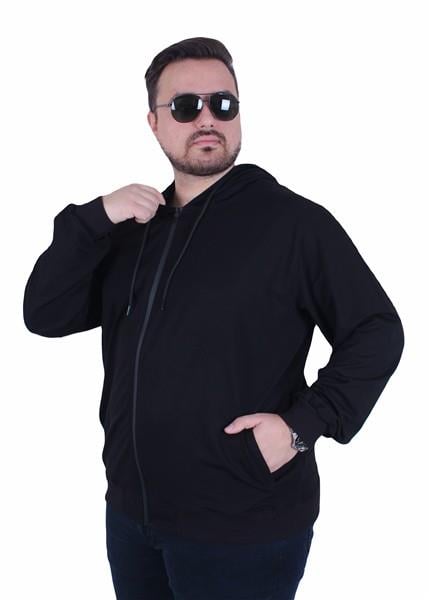 Starbattal Büyük Beden Basic Mevsimlik Fermuarlı Kapüşonlu Sweat 22751 SIYAH
