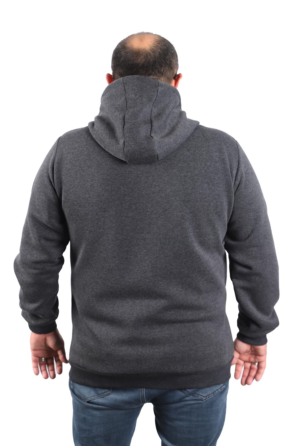 Erkek büyük beden kapşonlu NK sweatshirt ANTRASİT MELANJ
