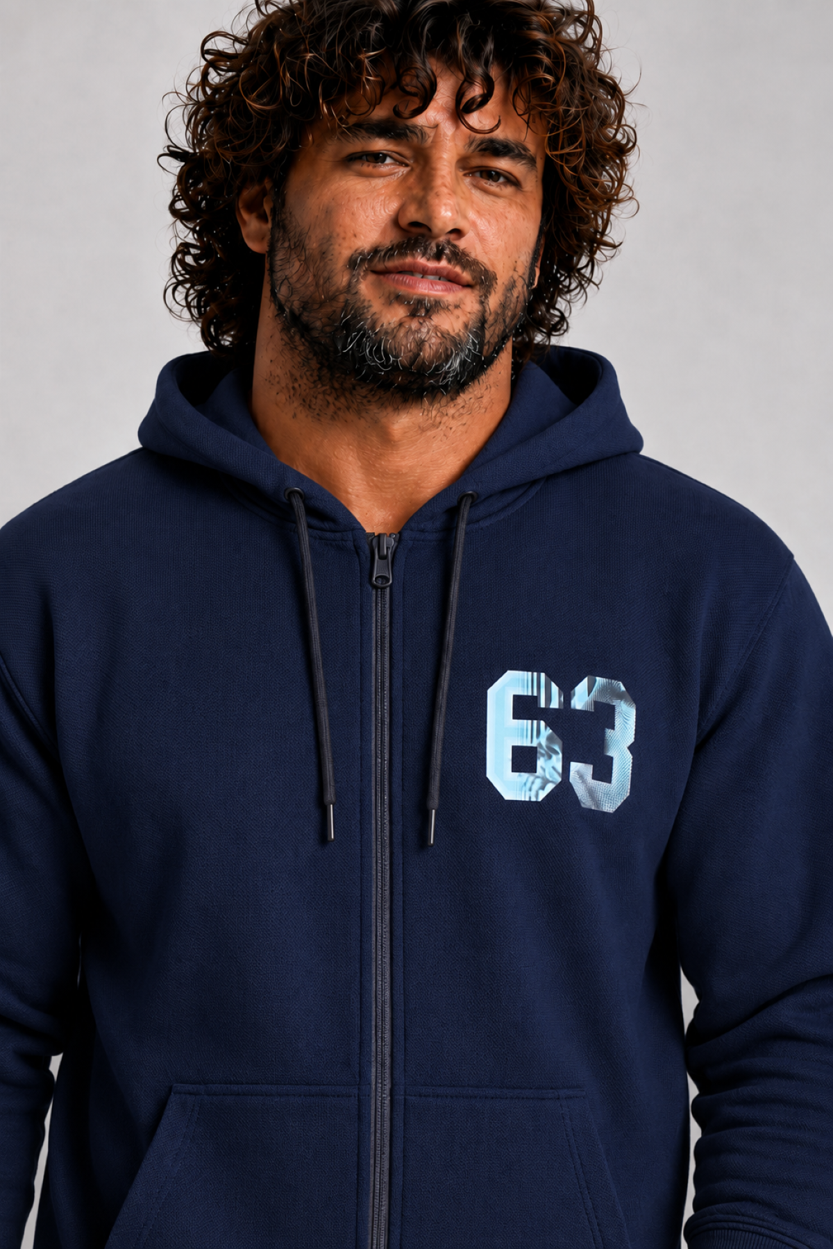 Starbattal Büyük Beden Kapüşonlu Sweat Double Face Sixty Three 25704 LACIVERT