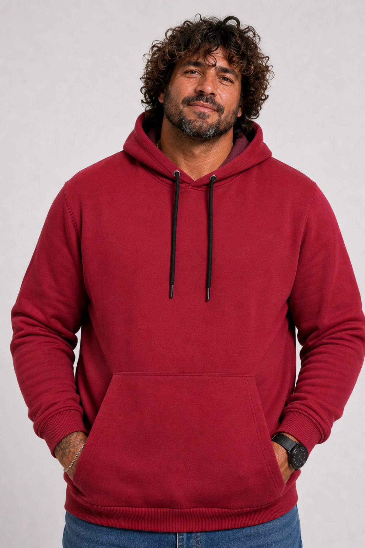 Starbattal Büyük Beden Erkek Basic Sweat Kapüşonlu 11700 BORDO