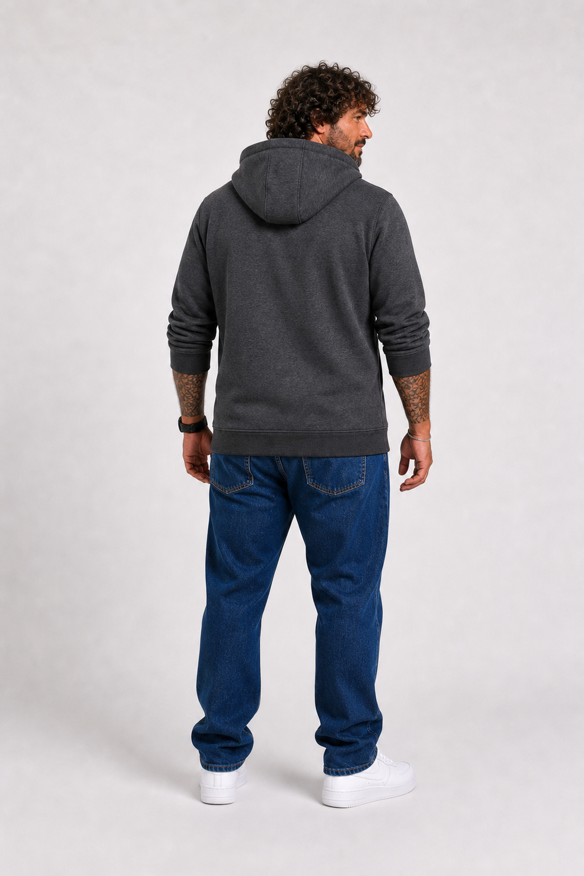 Starbattal Büyük Beden Unisex Kapüşonlu 3ip Sweat 11701 ANTRASİT MELANJ