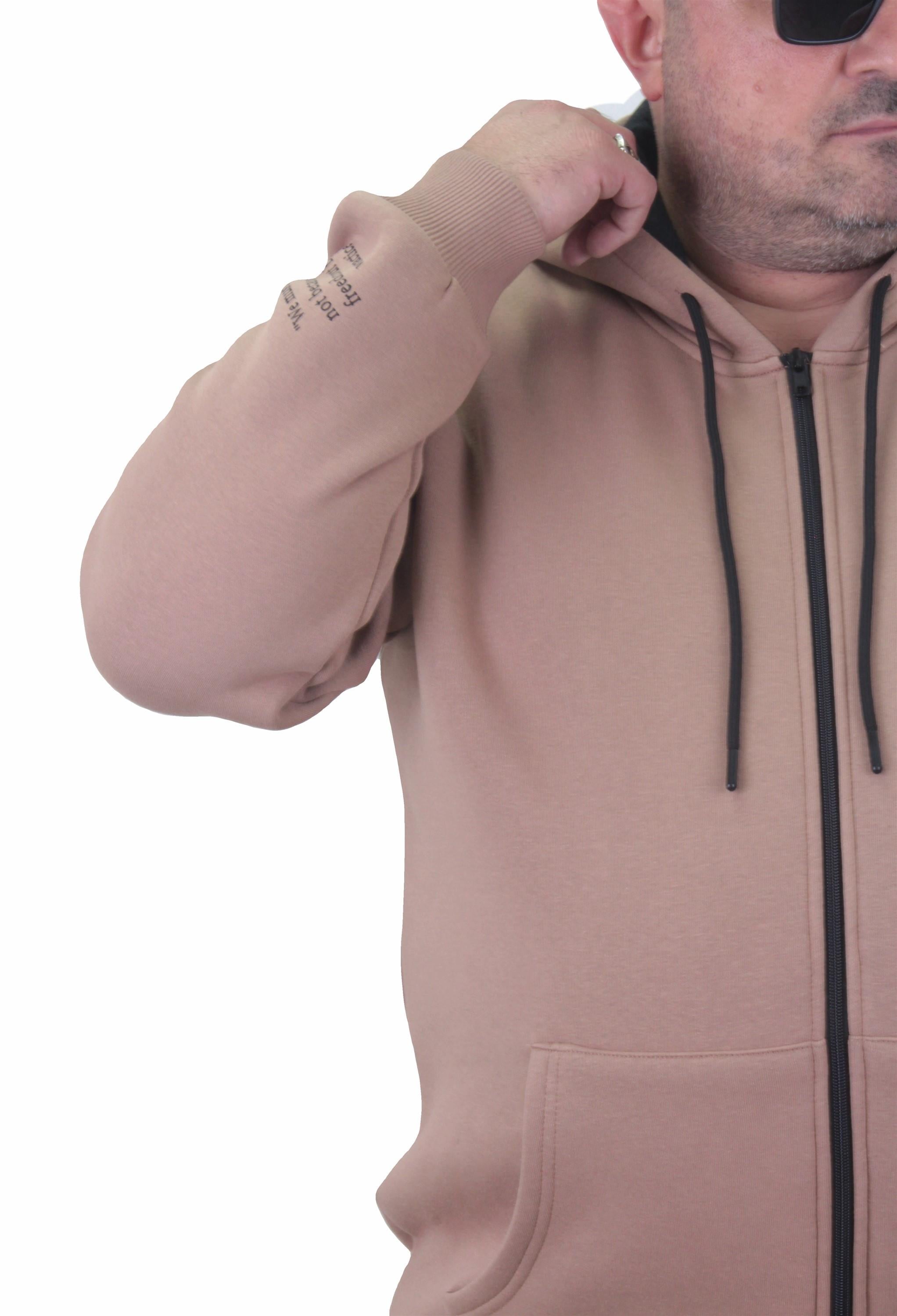 Starbattal Fermuarlı Kapuşonlu Büyük Beden Sweat Freadom 23219 S.KAHVE