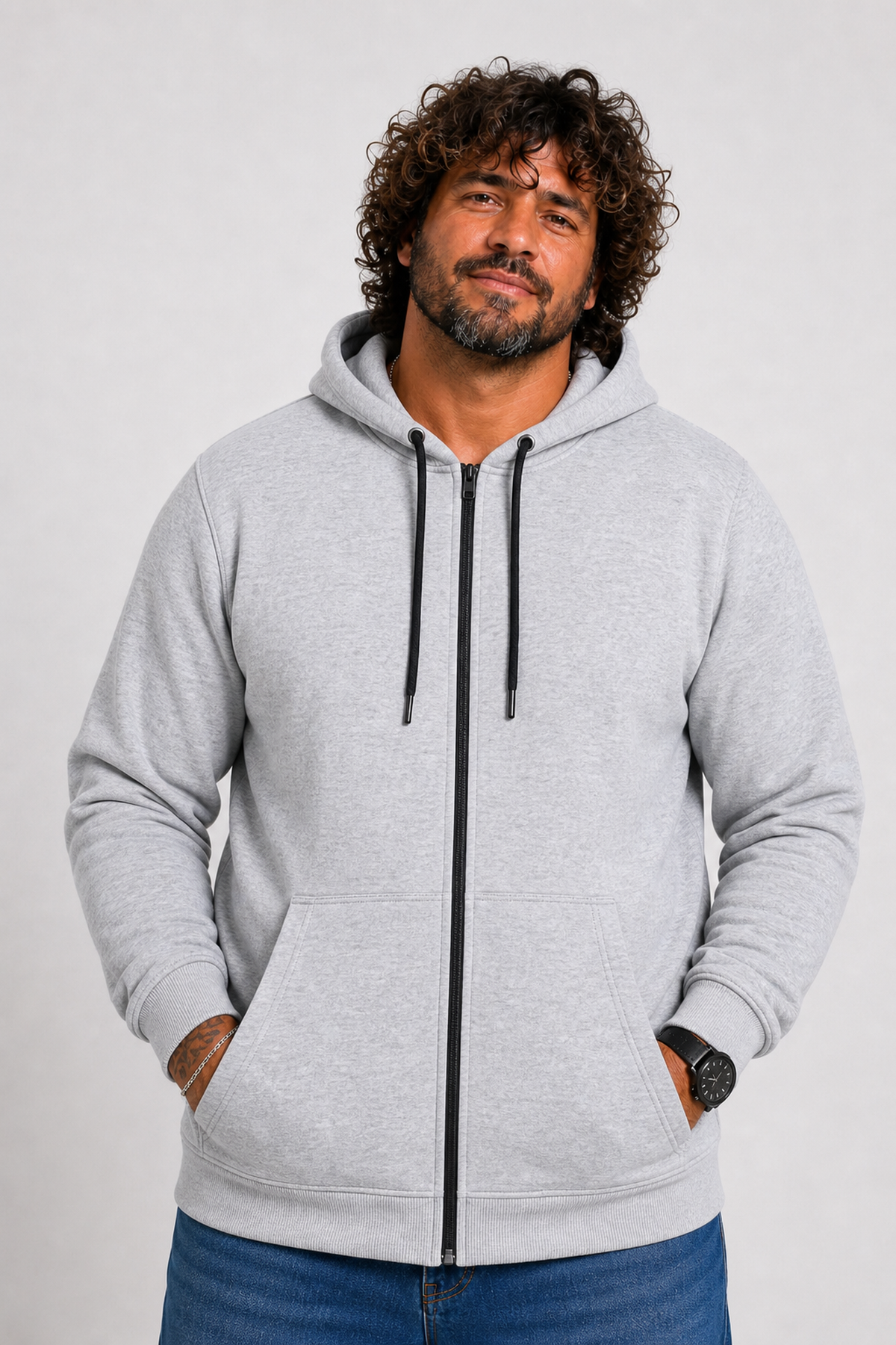 Starbattal Büyük Beden Unisex Kapüşonlu 3ip Sweat 11701 GRI MELANJ