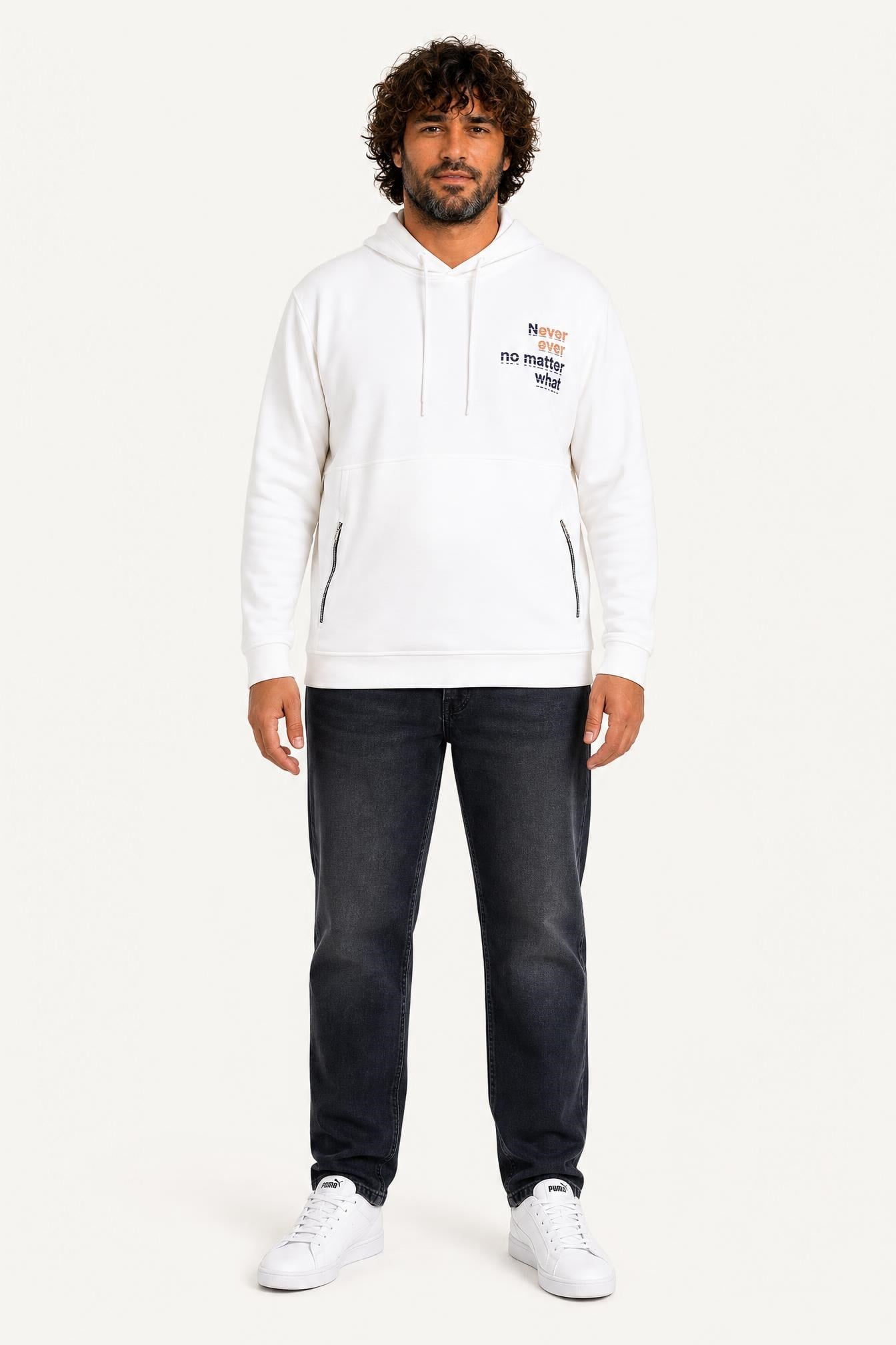Starbattal Büyük Beden Kapüşonlu Sweat Double Face Never 25706 EKRU