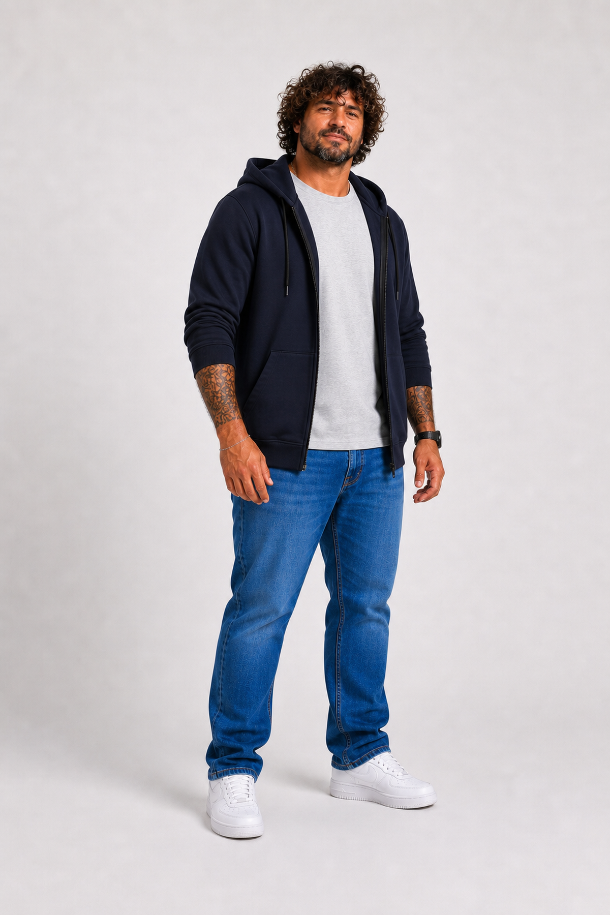 Starbattal Büyük Beden Unisex Kapüşonlu 3ip Sweat 11701 Koyu Lacivert
