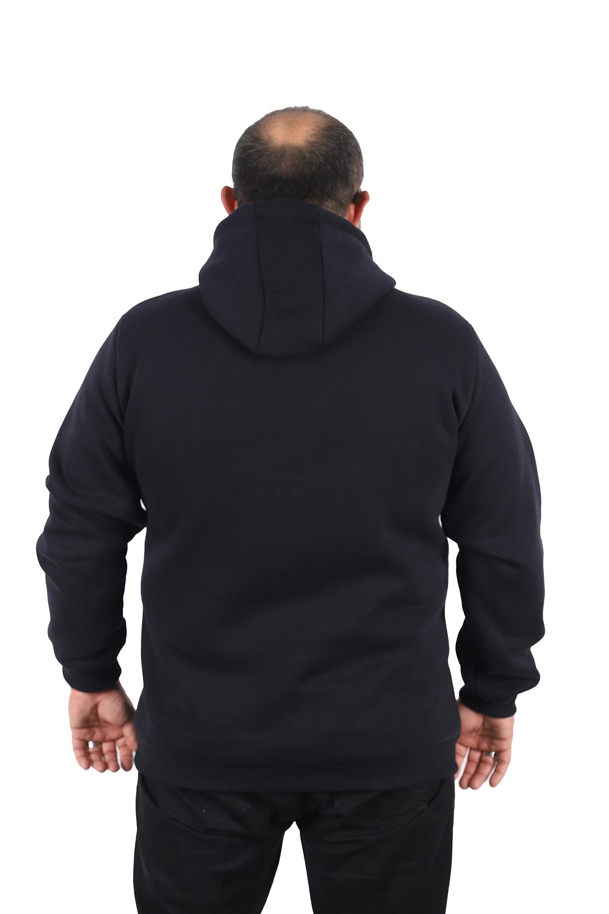 Erkek büyük beden kapşonlu HG BS sweatshirt LACIVERT