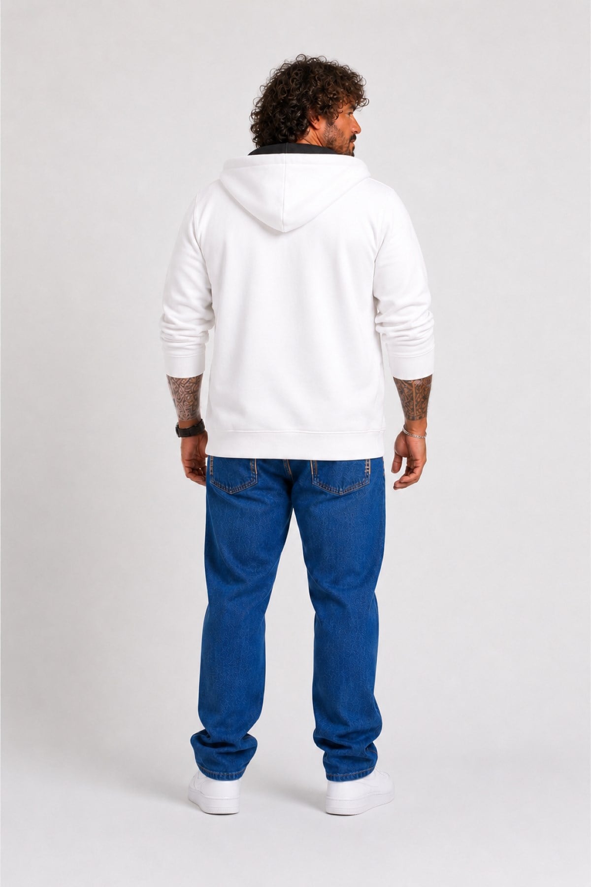 Starbattal Büyük Beden Unisex Kapüşonlu 3ip Sweat 11701 EKRU