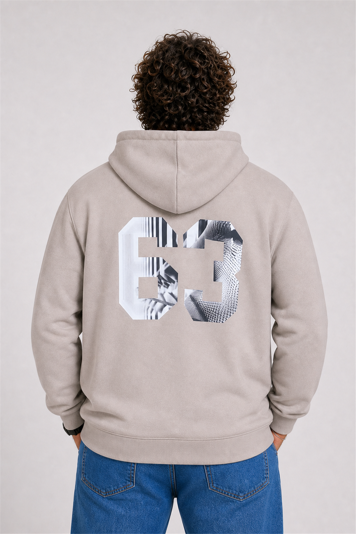 Starbattal Büyük Beden Kapüşonlu Sweat Double Face Sixty Three 25704 BEJ