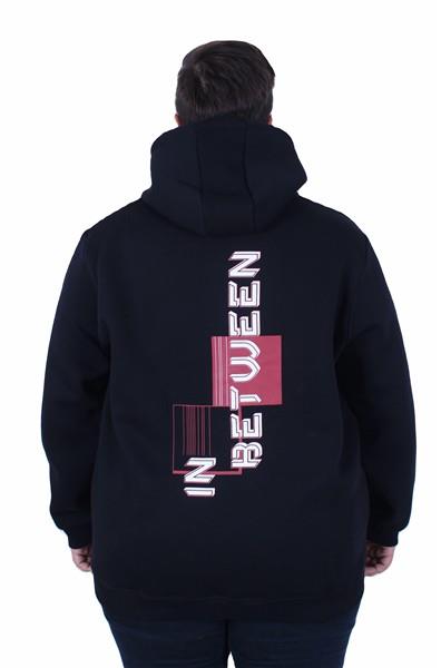 Starbattal Büyük Beden Kapüşonlu Fermuarlı 3ip Sweat İn Between 25717 LACIVERT