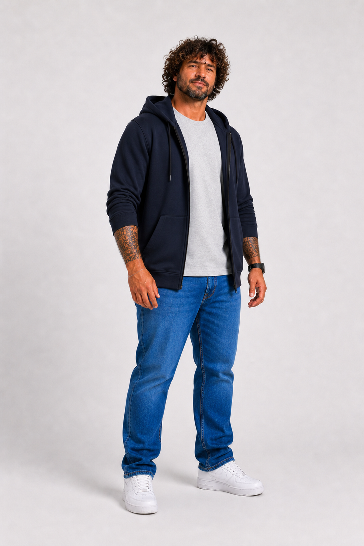Starbattal Büyük Beden Unisex Kapüşonlu 3ip Sweat 11701 LACIVERT