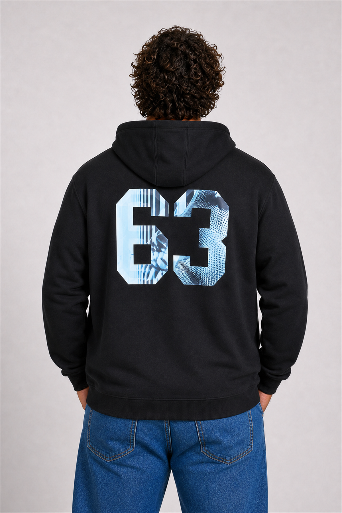 Starbattal Büyük Beden Kapüşonlu Sweat Double Face Sixty Three 25704 SIYAH