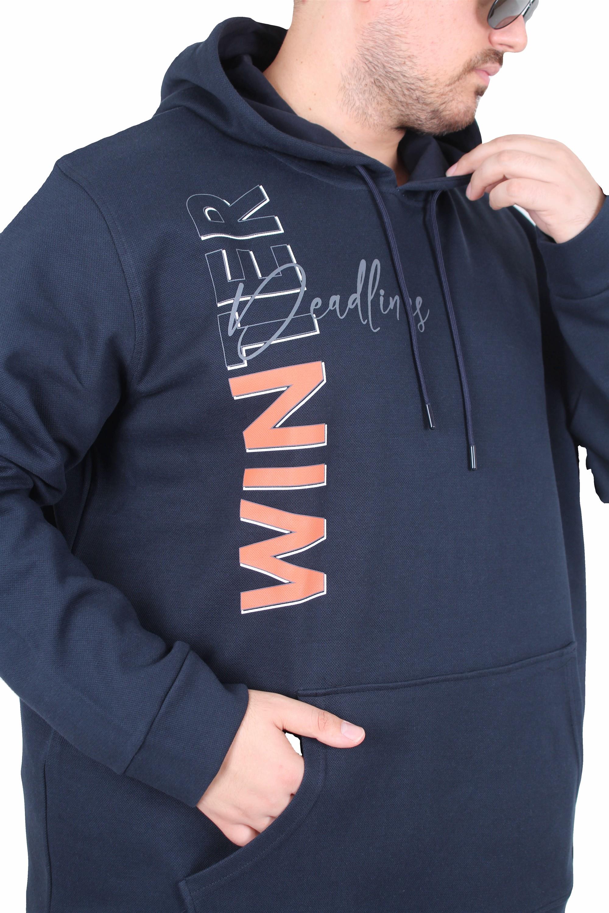 Starbattal Büyük Beden Kapüşonlu Sweat Double Face Winter 25700 LACIVERT